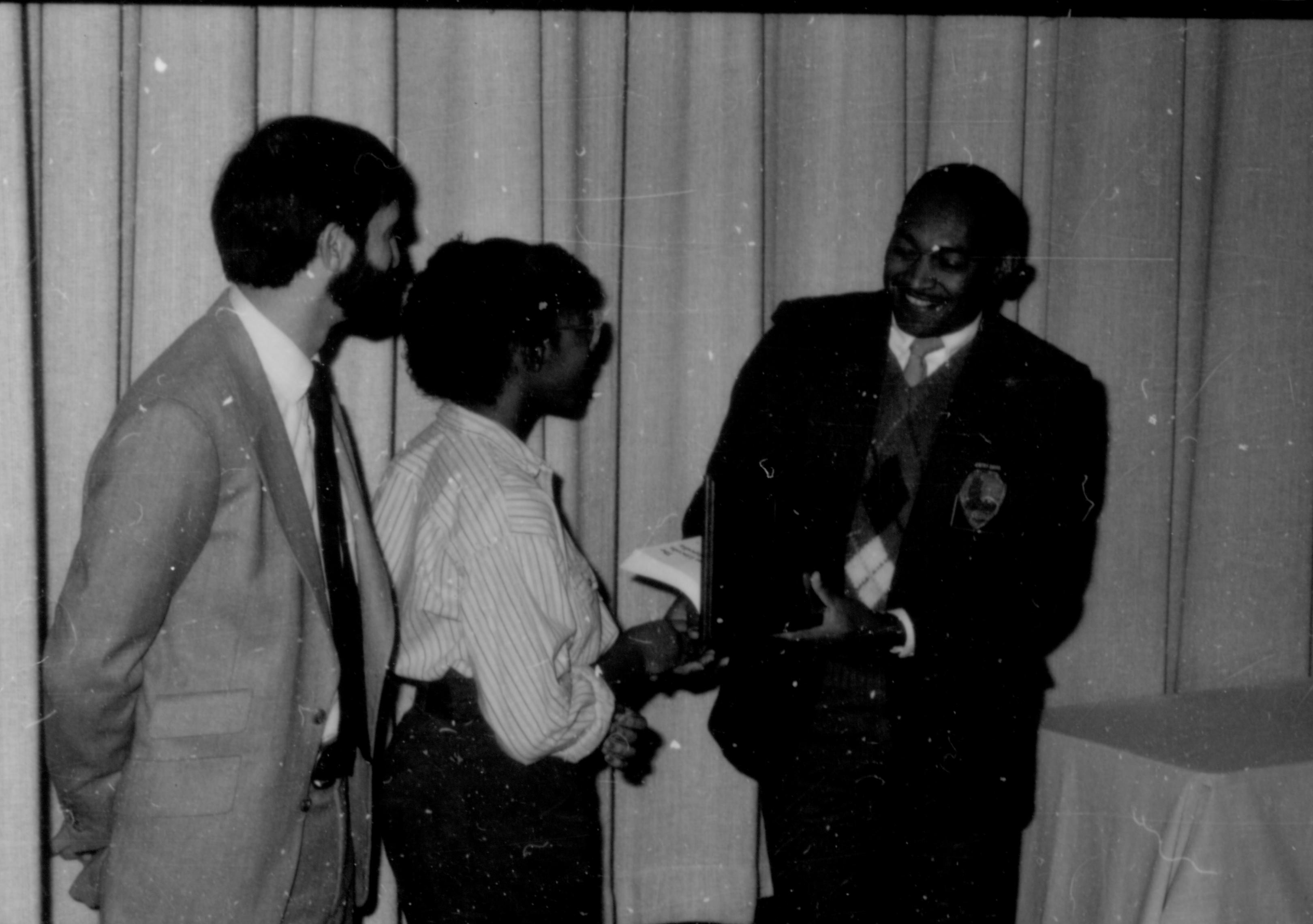 Award being given to young lady. Lincoln Home NHS- Lincoln's Birthday 1988, 26 birthday, Lincoln, award