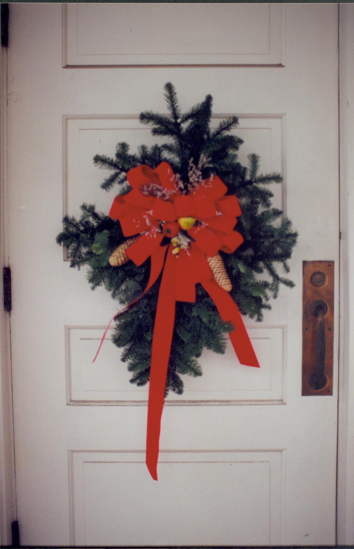 Lincoln Home NHS- Christmas in Lincoln Neighborhood Christmas wreath on door. Detail. Christmas, neighborhood, door, wreath, detail