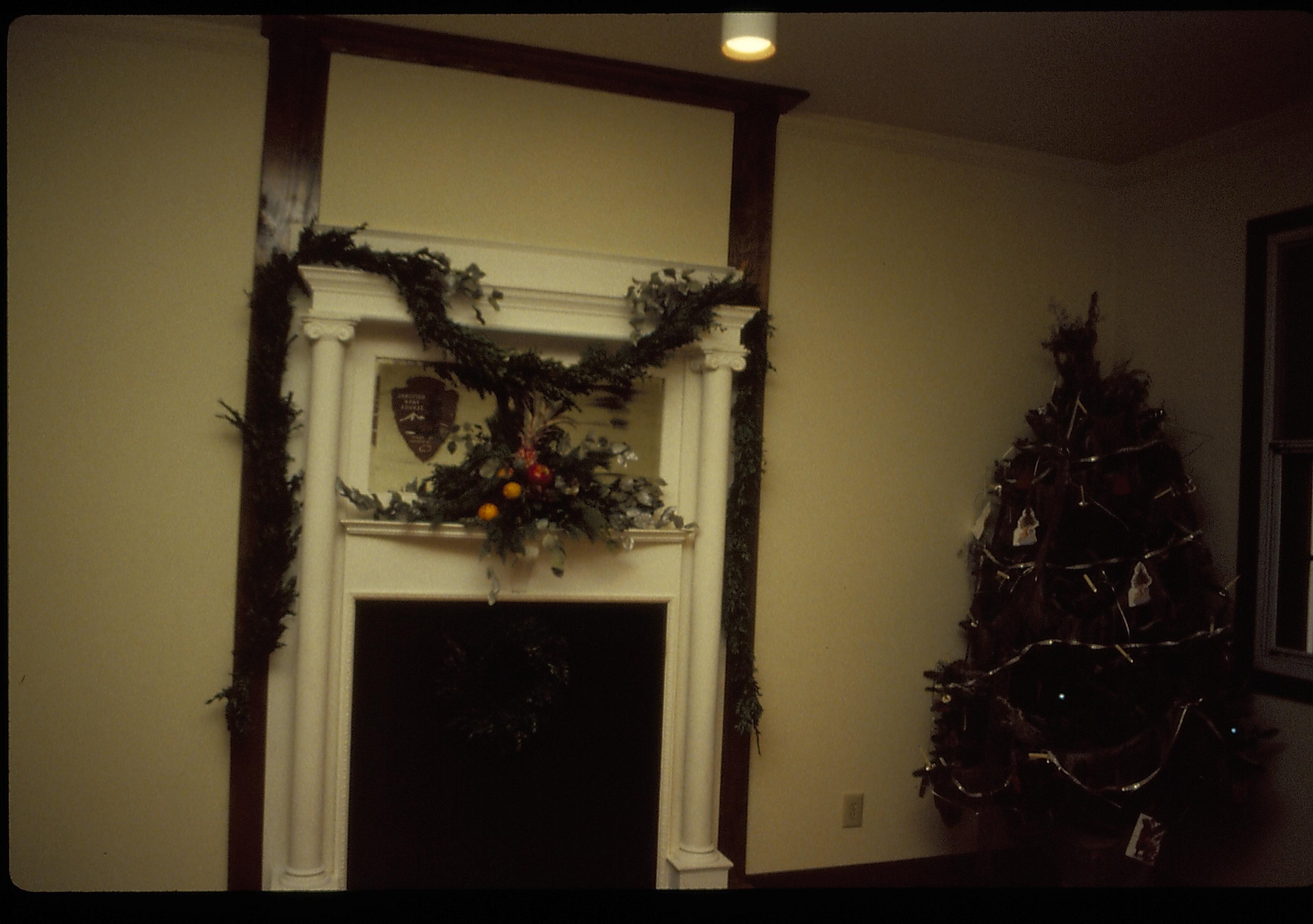 Lincoln Home NHS- Christmas in Lincoln Neighborhood Looking north, front parlor fireplace decorated for Christmas in Rosenwald house. Christmas, decorations, Rosenwald, Lyon, fireplace, tree, decor