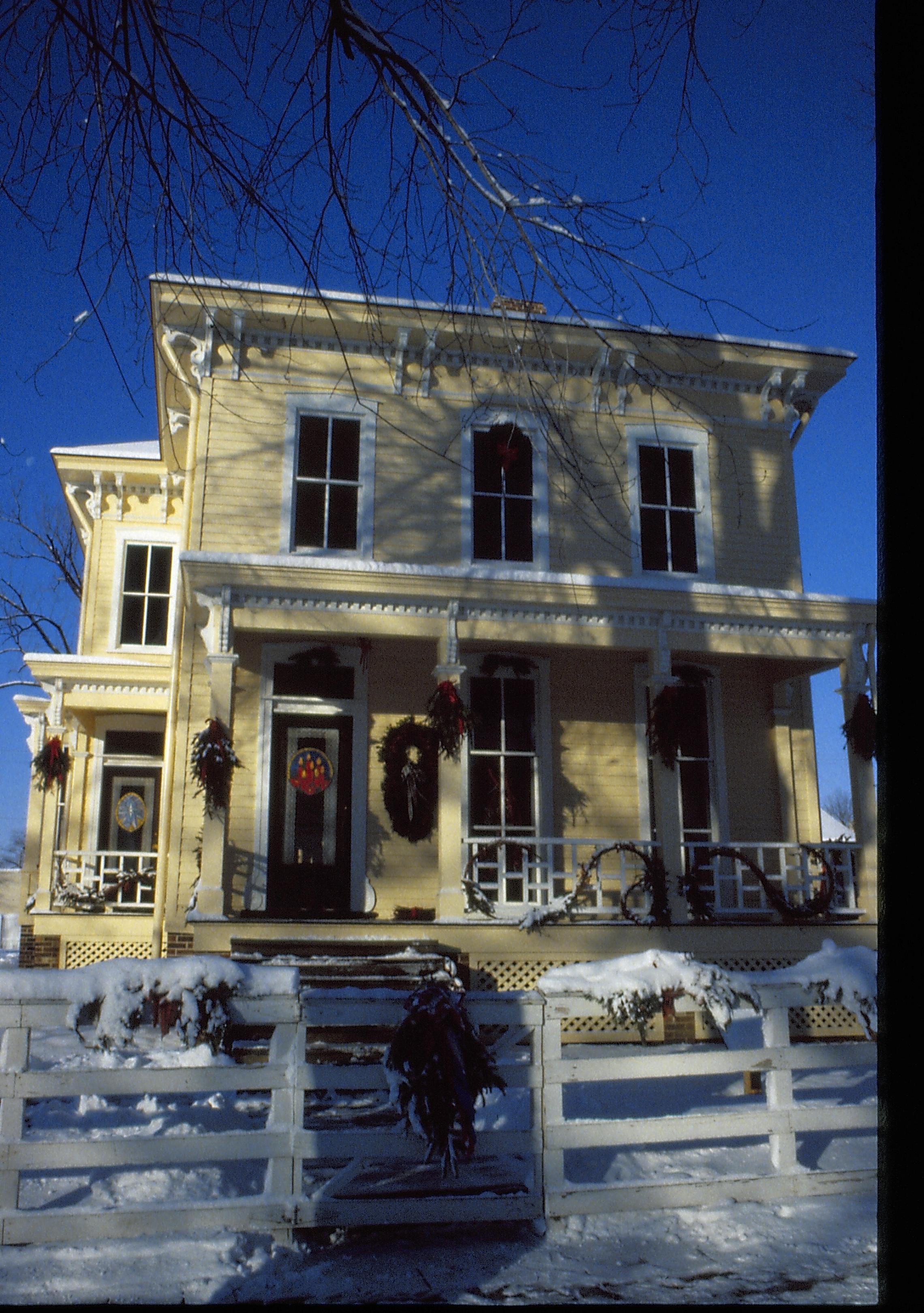 Lincoln Home NHS- Christmas in Lincoln Neighborhood Looking west from 8th Street, Shutt house decorated for Christmas. Christmas, decorations, Shutt, decor, snow, garland, wreath