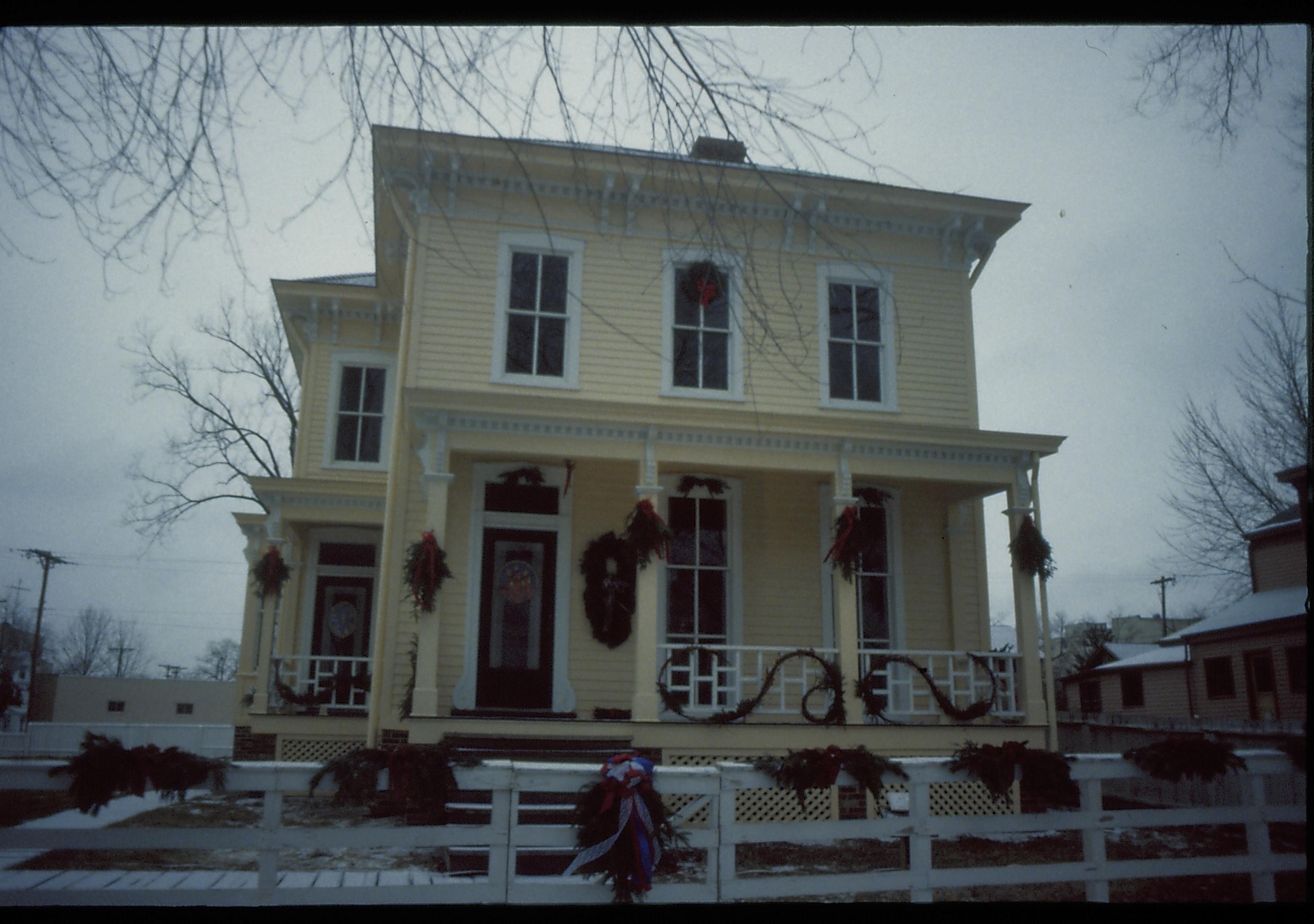 Lincoln Home NHS- Christmas in Lincoln Neighborhood Looking west from 8th Street, Shutt houde decorated for Christmas. Christmas, decorations, Shutt, decor, wreath, garland