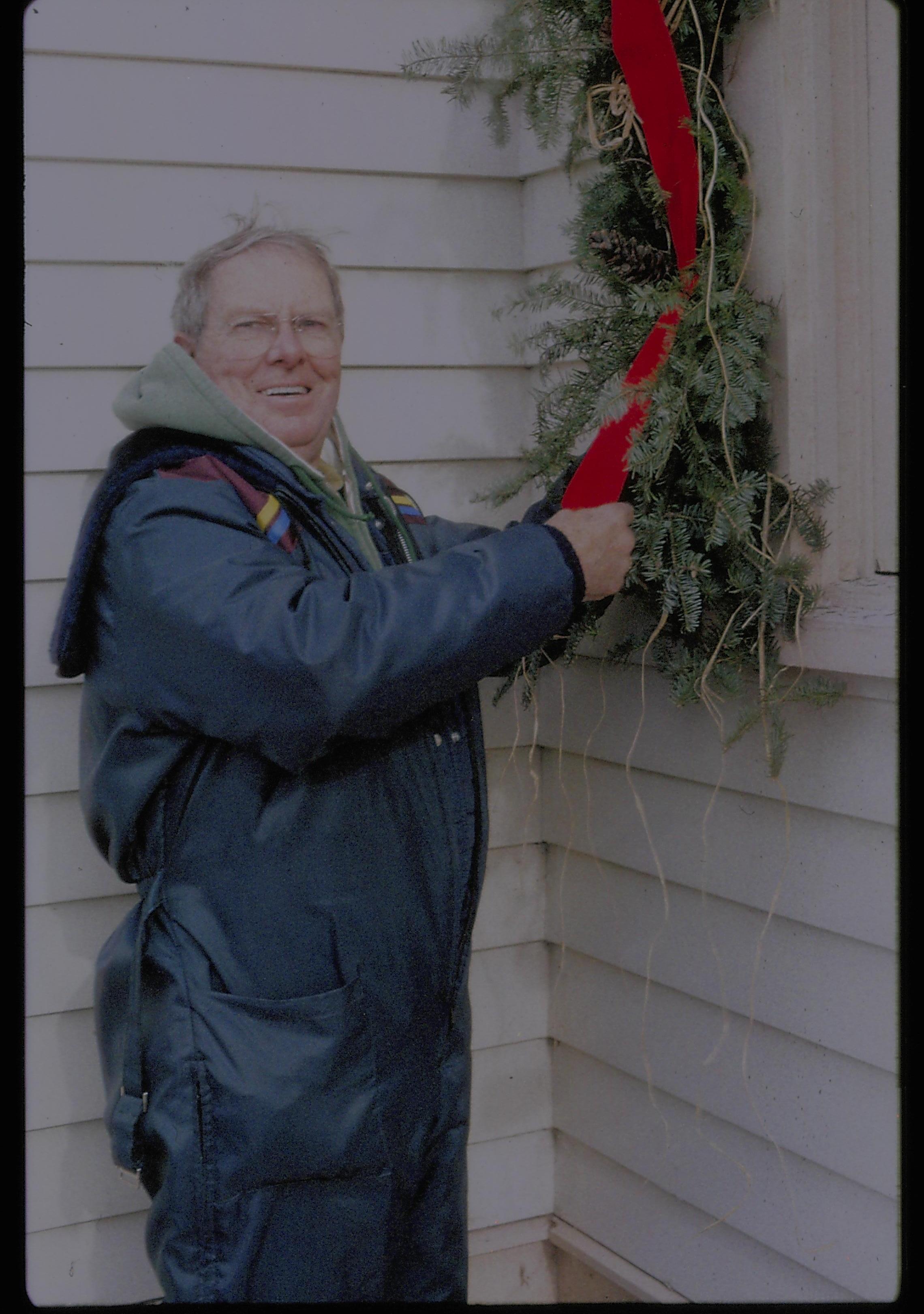 Lincoln Home NHS- Christmas in Lincoln Neighborhood Staff decorating house for Christmas. Detail. Christmas, decorations, staff, garland