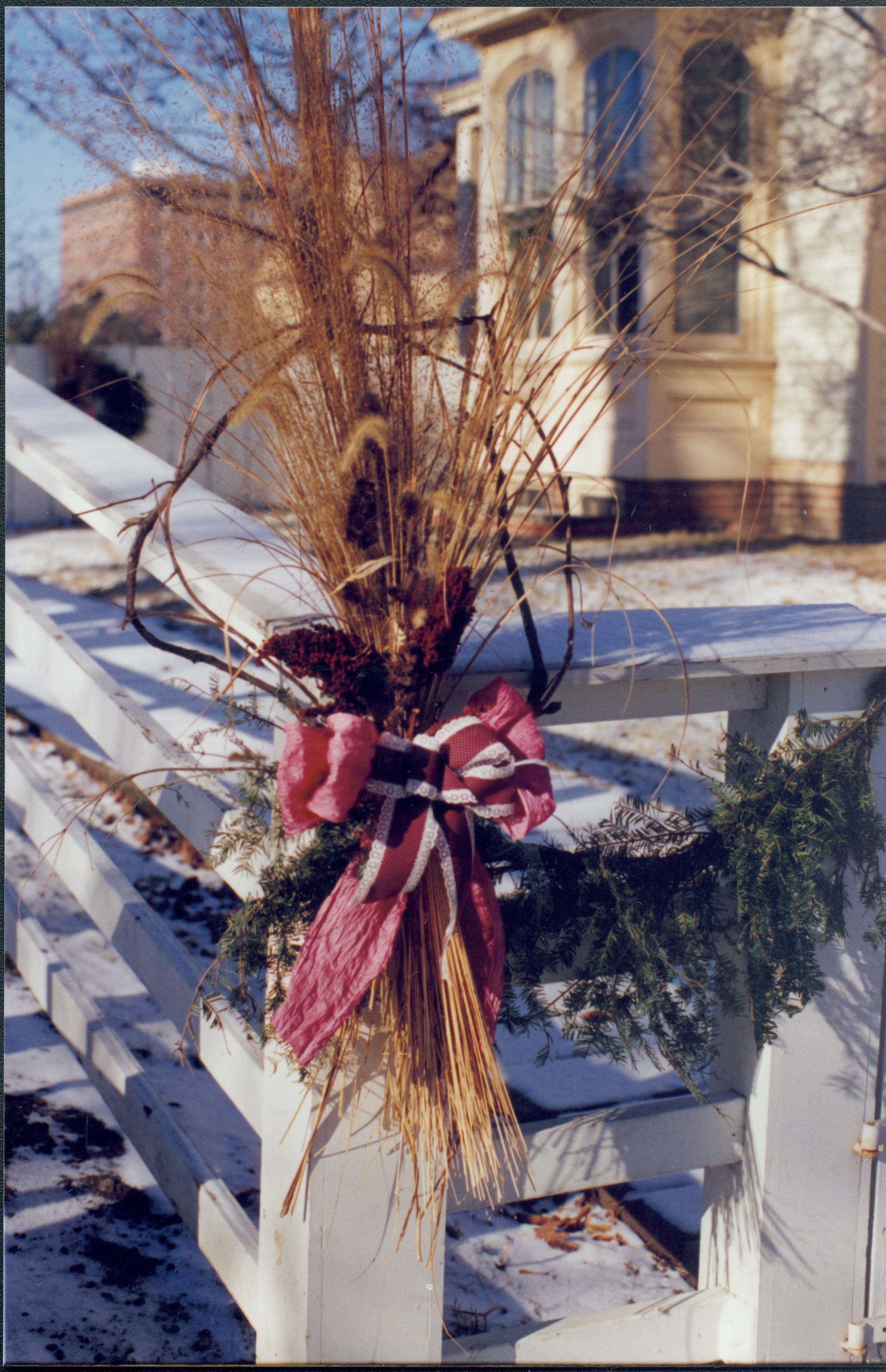 Lincoln Home NHS- Christmas in Lincoln Neighborhood Looking north west, Christmas decor and garland on Lyon/Rosenwald fence. Christmas, neighborhood, decor, Rosenwald, Lyon, fence, garland