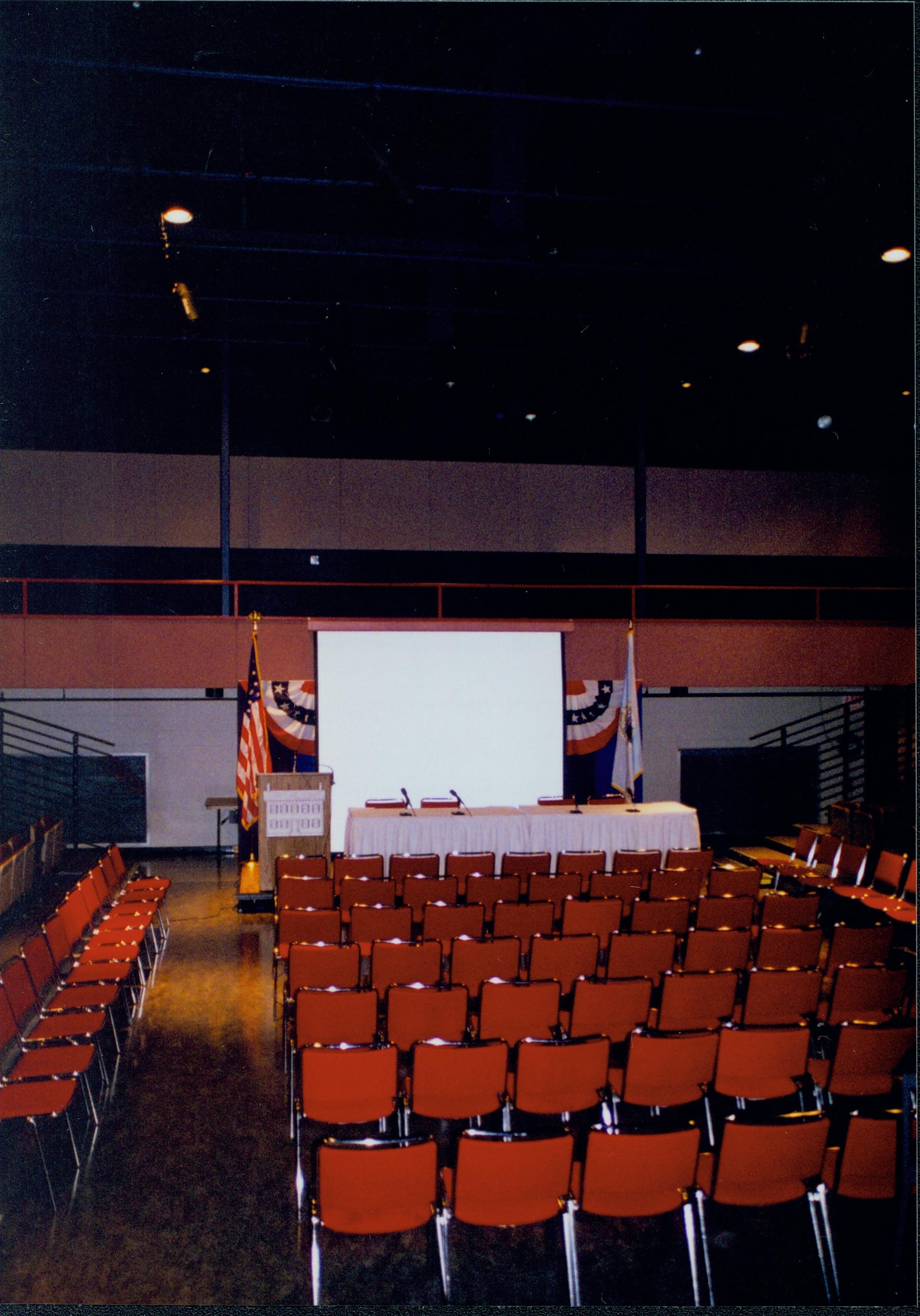 Room set-up, speakers table and seating area. 5-1997 Colloq (color); 20 Colloquium, 1997