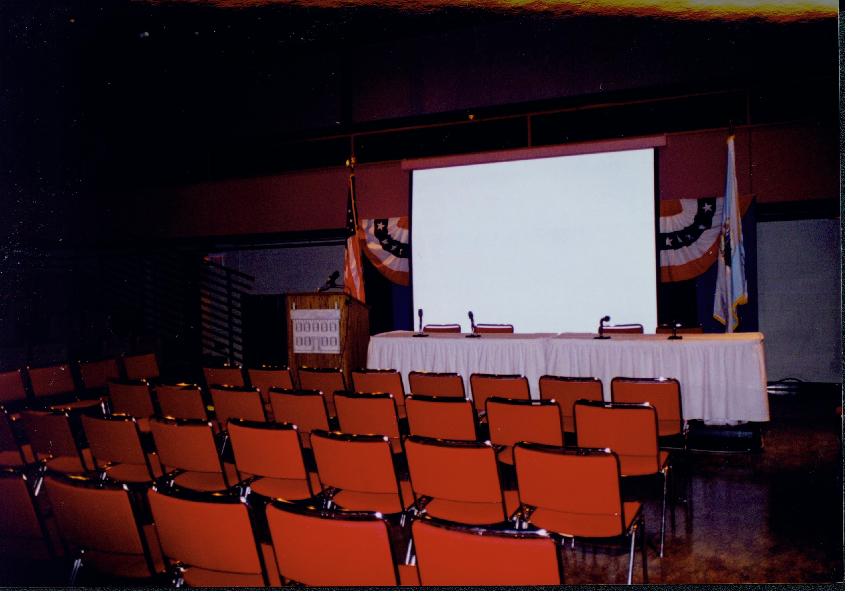 Room set-up, speakers table and seating area. 5-1997 Colloq (color); 21 Colloquium, 1997