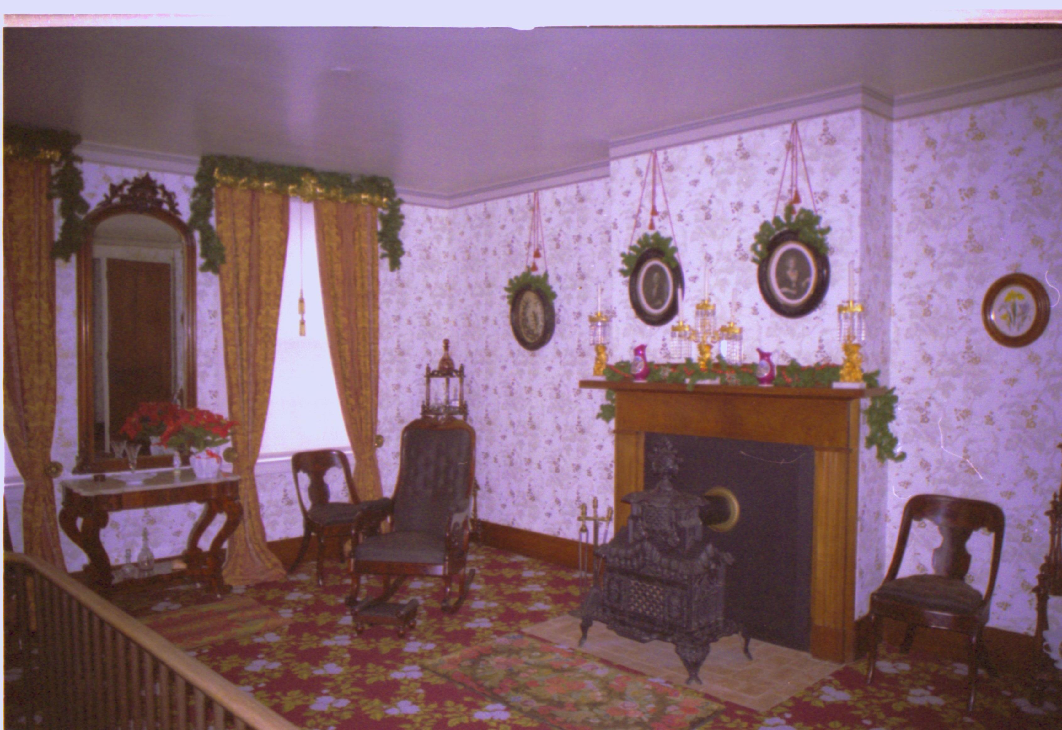 Parlor with decorations. Holiday decorations Lincoln Home