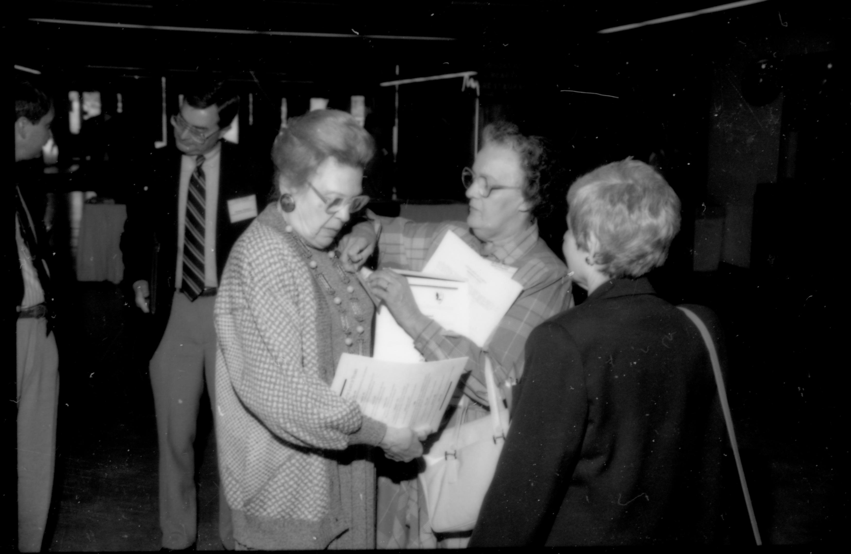 Three ladies standing, conversing 1992 Lincoln Colloquium; Outside #72 Lincoln, Colloquium