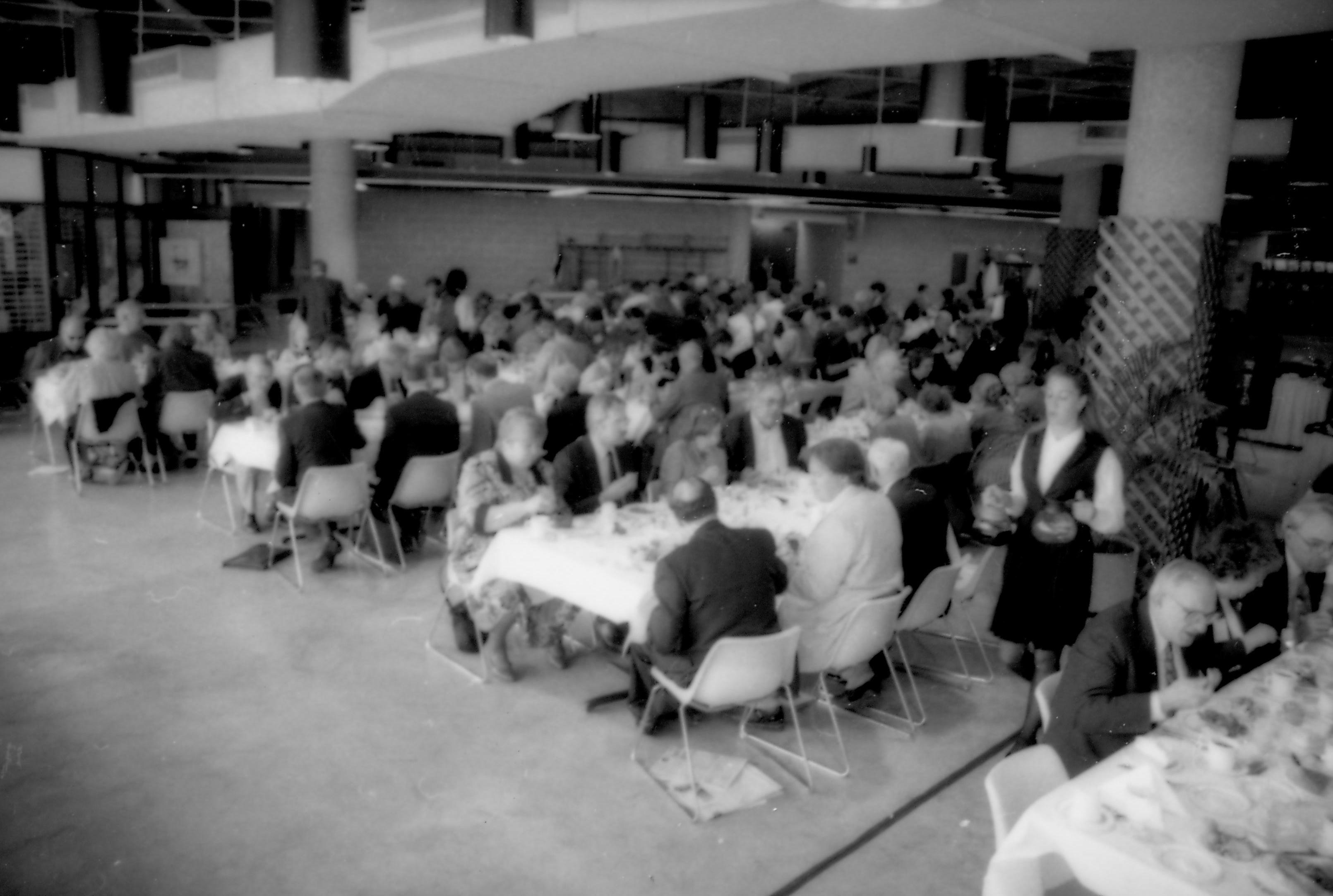 People seated at tables eating. 1992 Lincoln Colloquium Lincoln, Colloquium