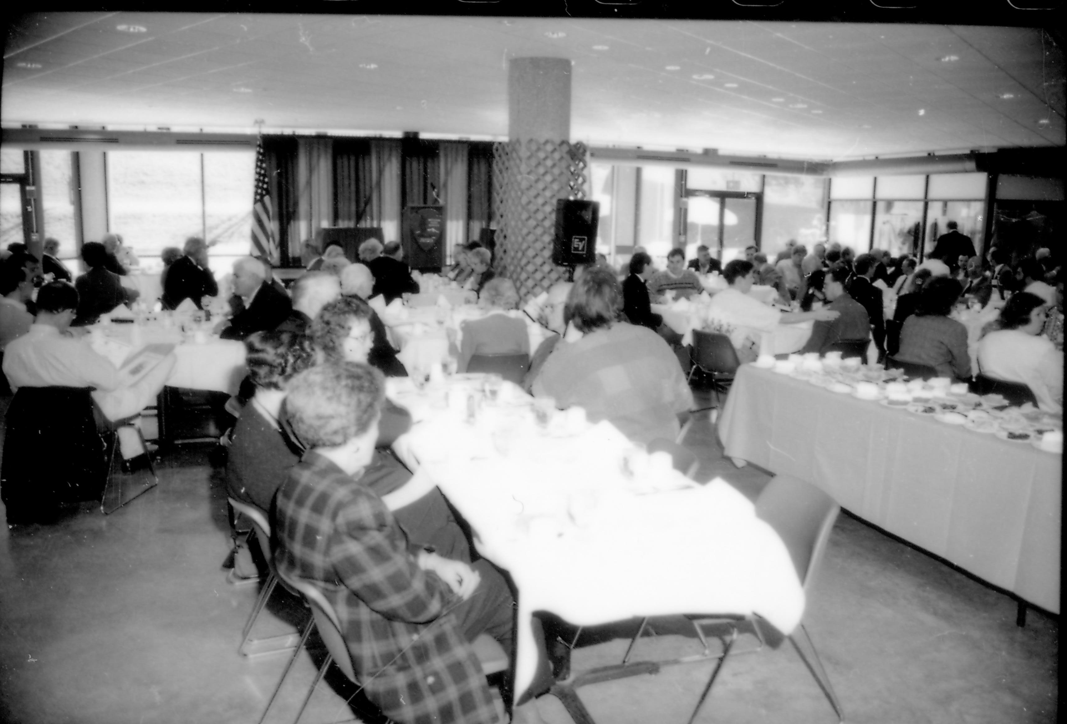 Dining area with people waiting to eat. 8th Annual Lincoln Colloquium; A Lincoln, Colloquium