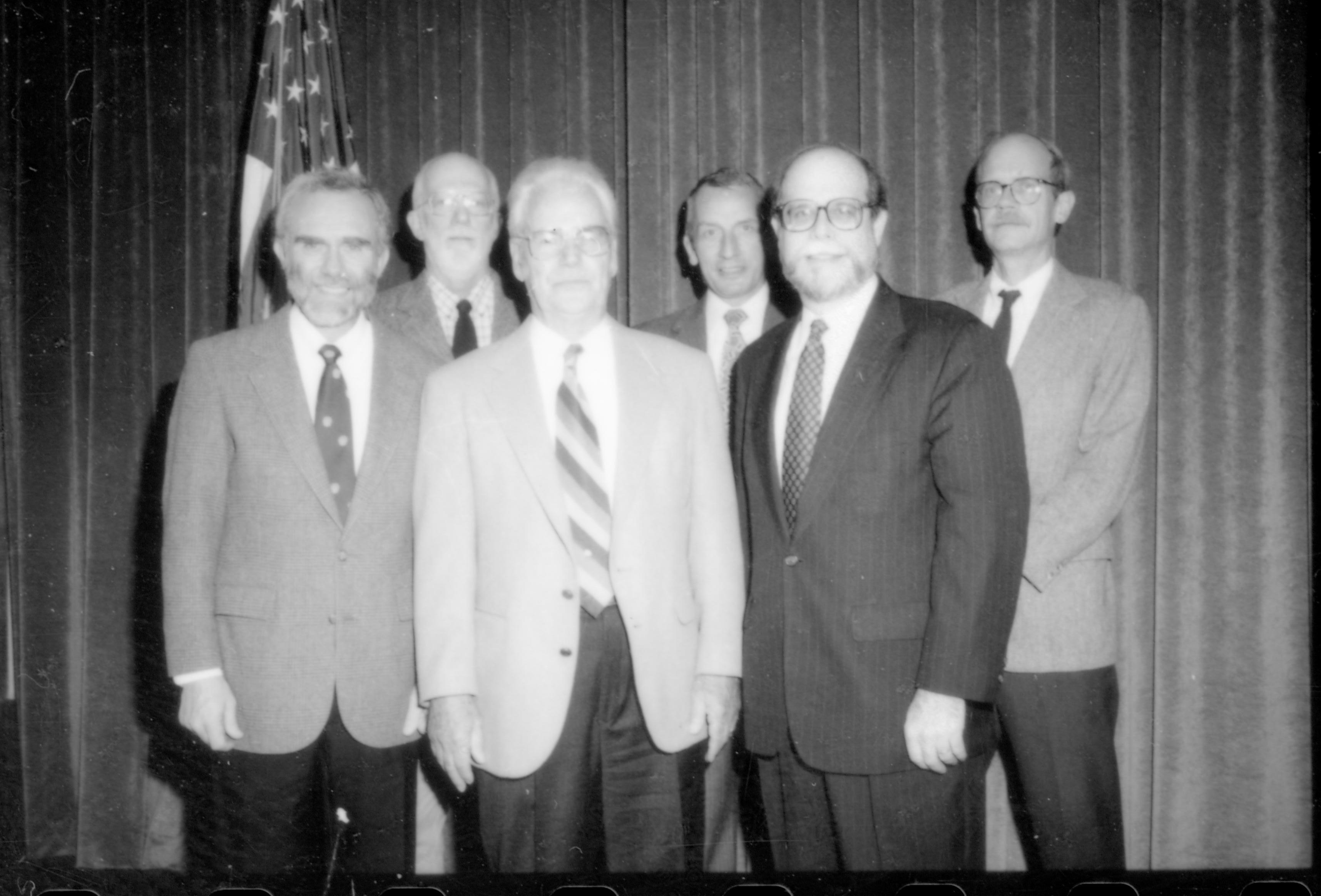 Six men standing for picture. 8th Annual Lincoln Colloquium; D Lincoln, Colloquium