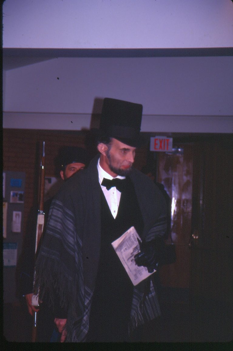 Reenactor dressed as Lincoln. Lincoln Colloquium Lincoln, Colloquium