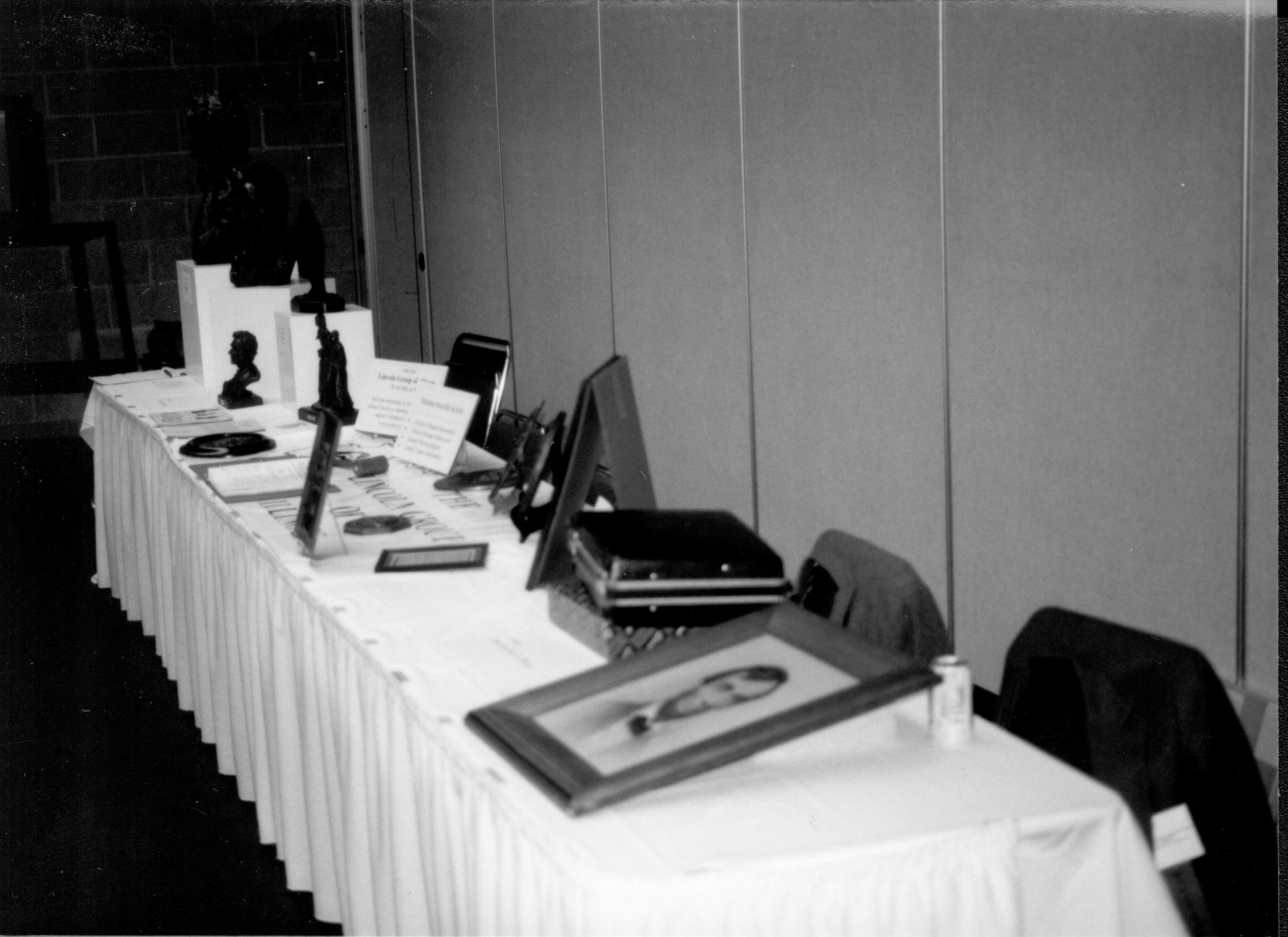 Picture of display table. Lincoln Colloquium; UIS Roll#1, 1of4 Lincoln, Colloquium