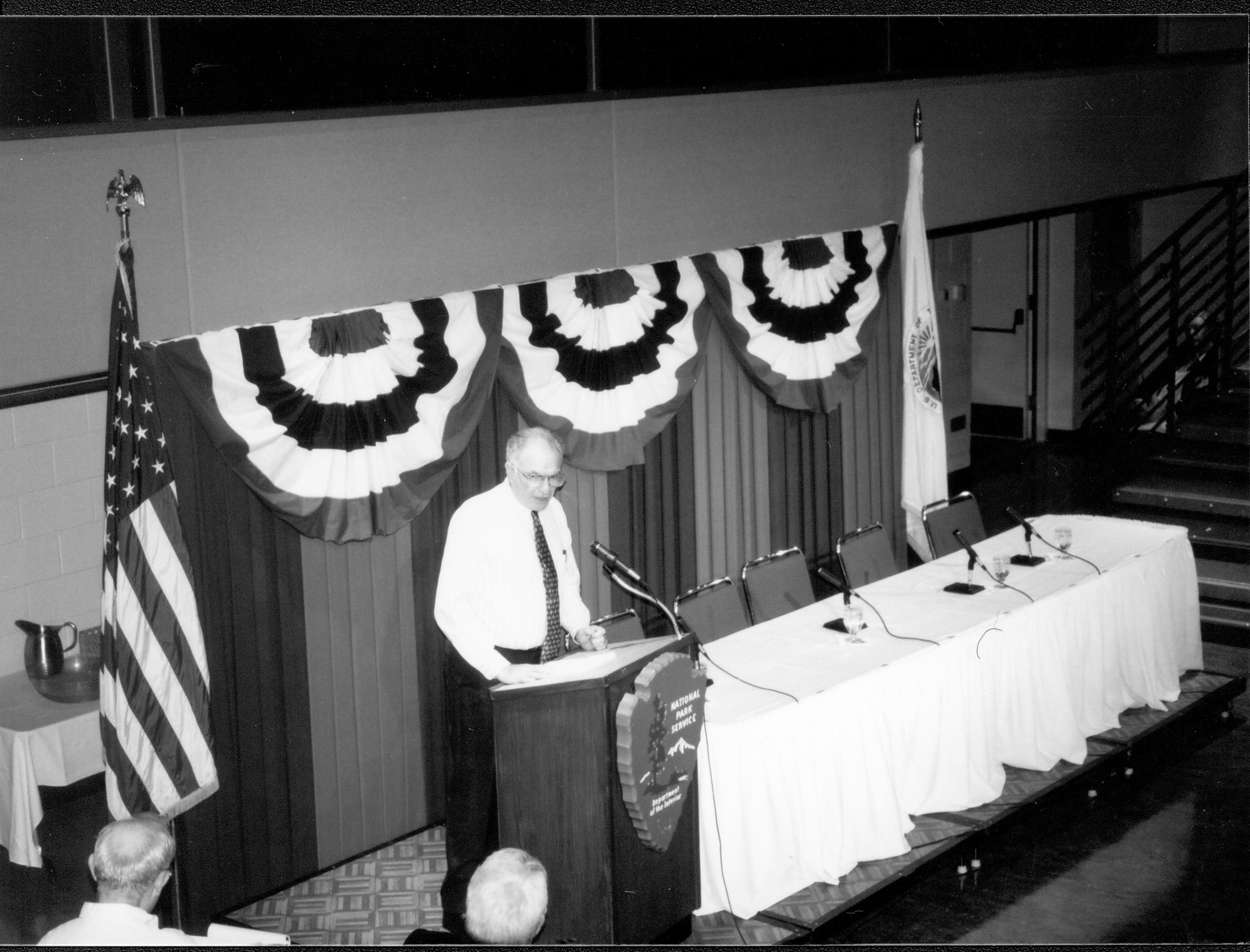 Man speaking from podium. Lincoln Colloquium; UIS Roll#1, 2of4 Lincoln, Colloquium