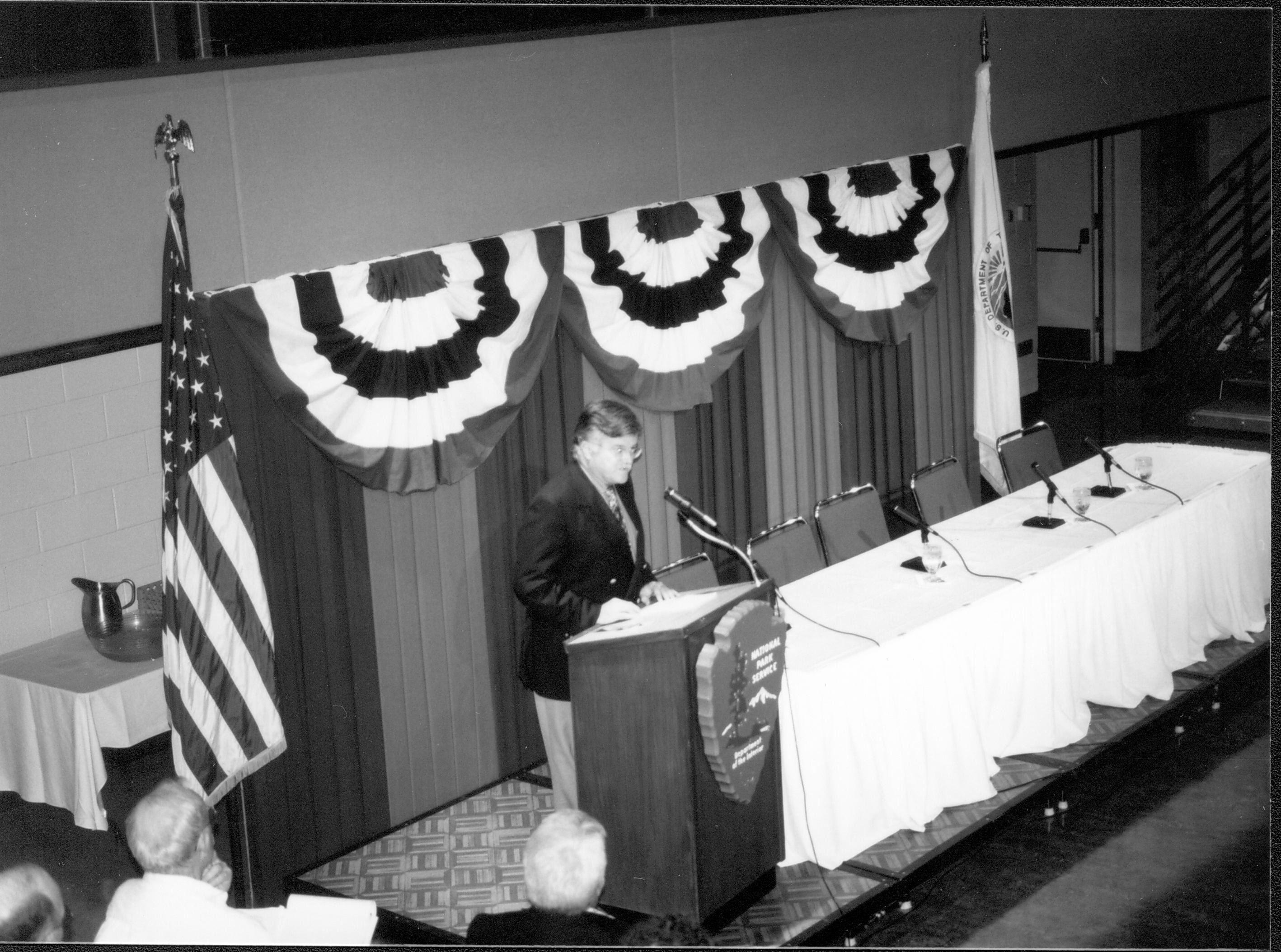 Speaker at podium. Lincoln Colloquium; UIS Roll#2, 3of4 Lincoln, Colloquium