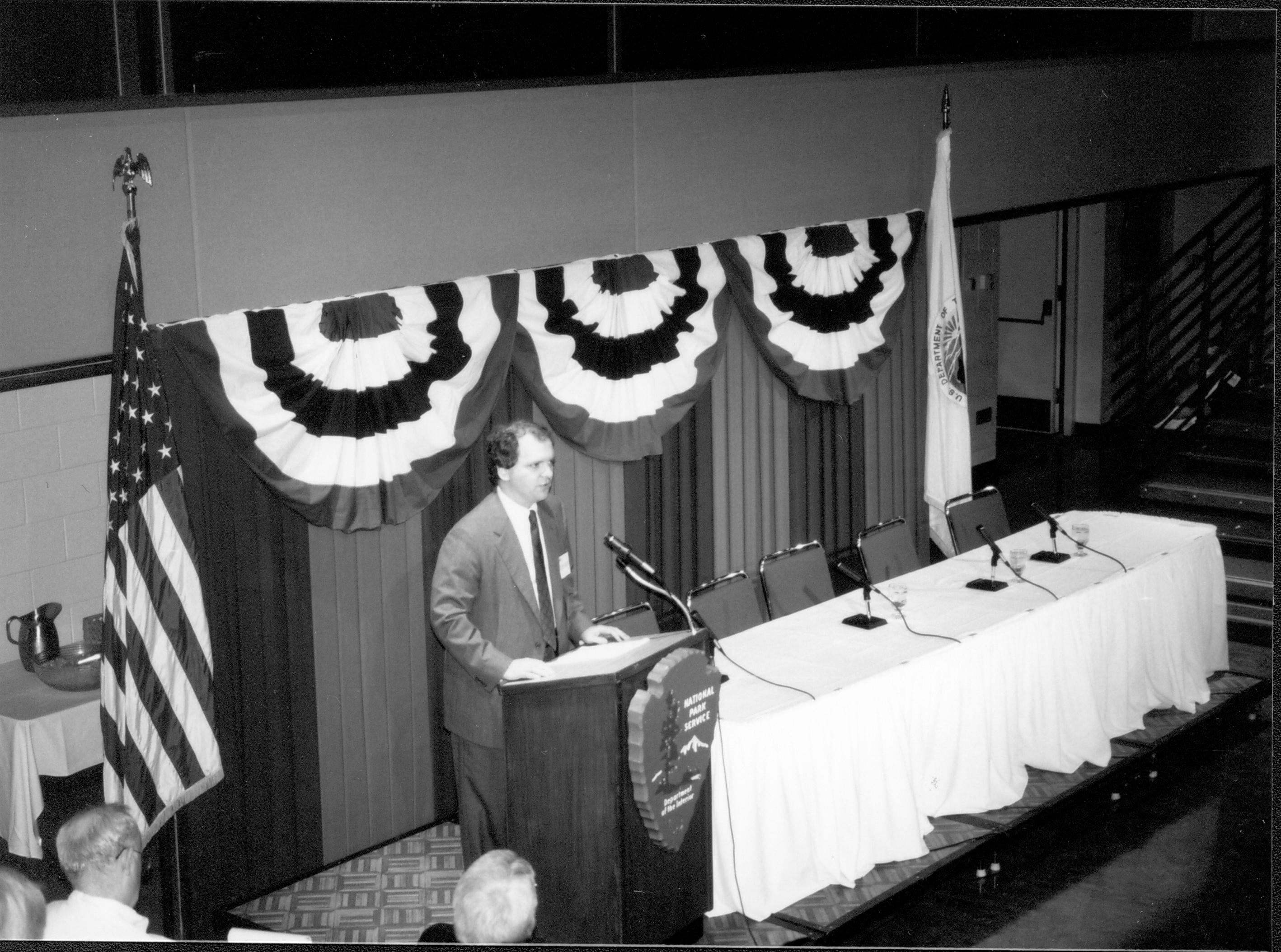 Speaker at podium. Lincoln Colloquium; UIS Roll#2, 3of4 Lincoln, Colloquium