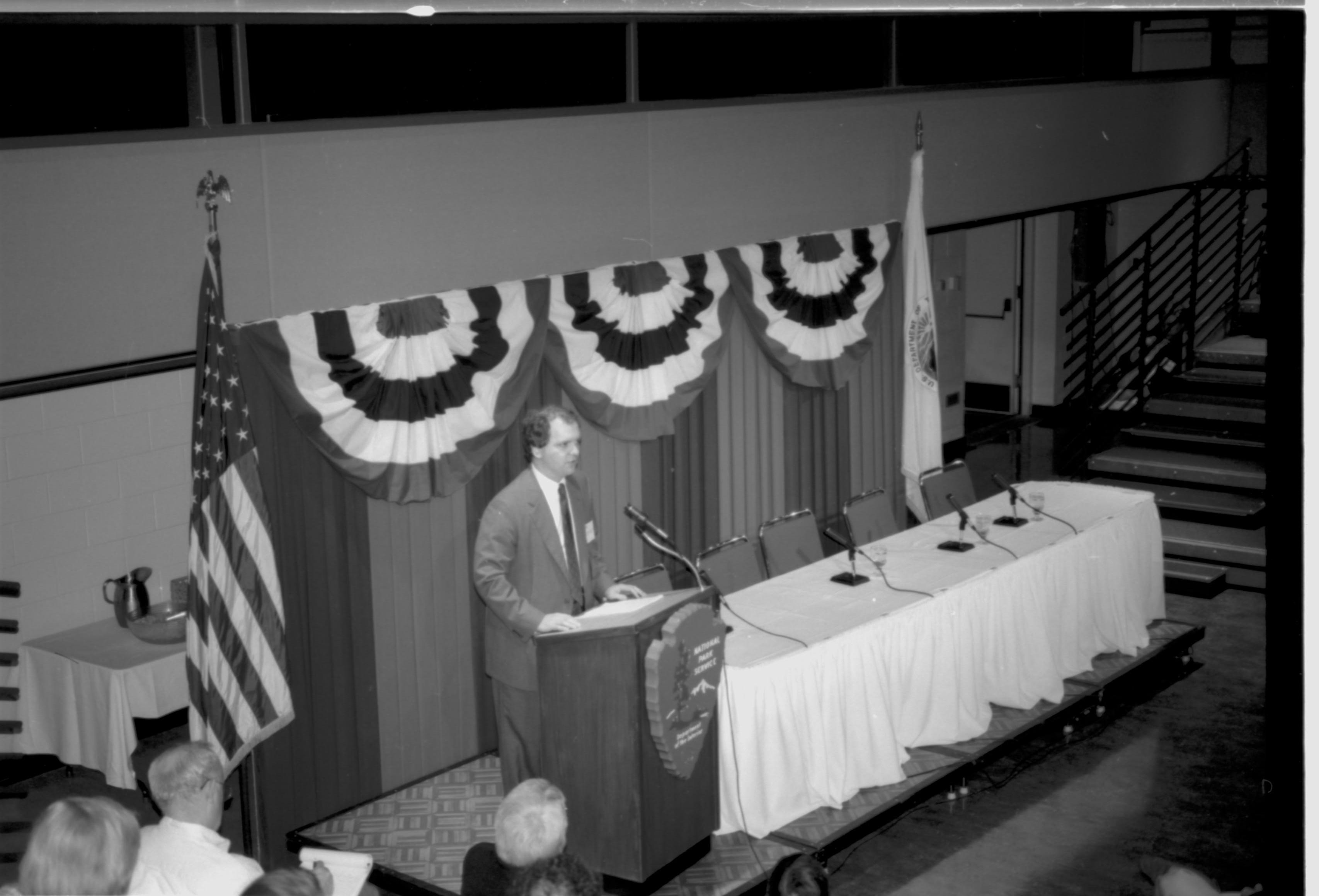 Speaker at podium. Lincoln Colloquium; UIS Roll#2, 4of4 Lincoln, Colloquium