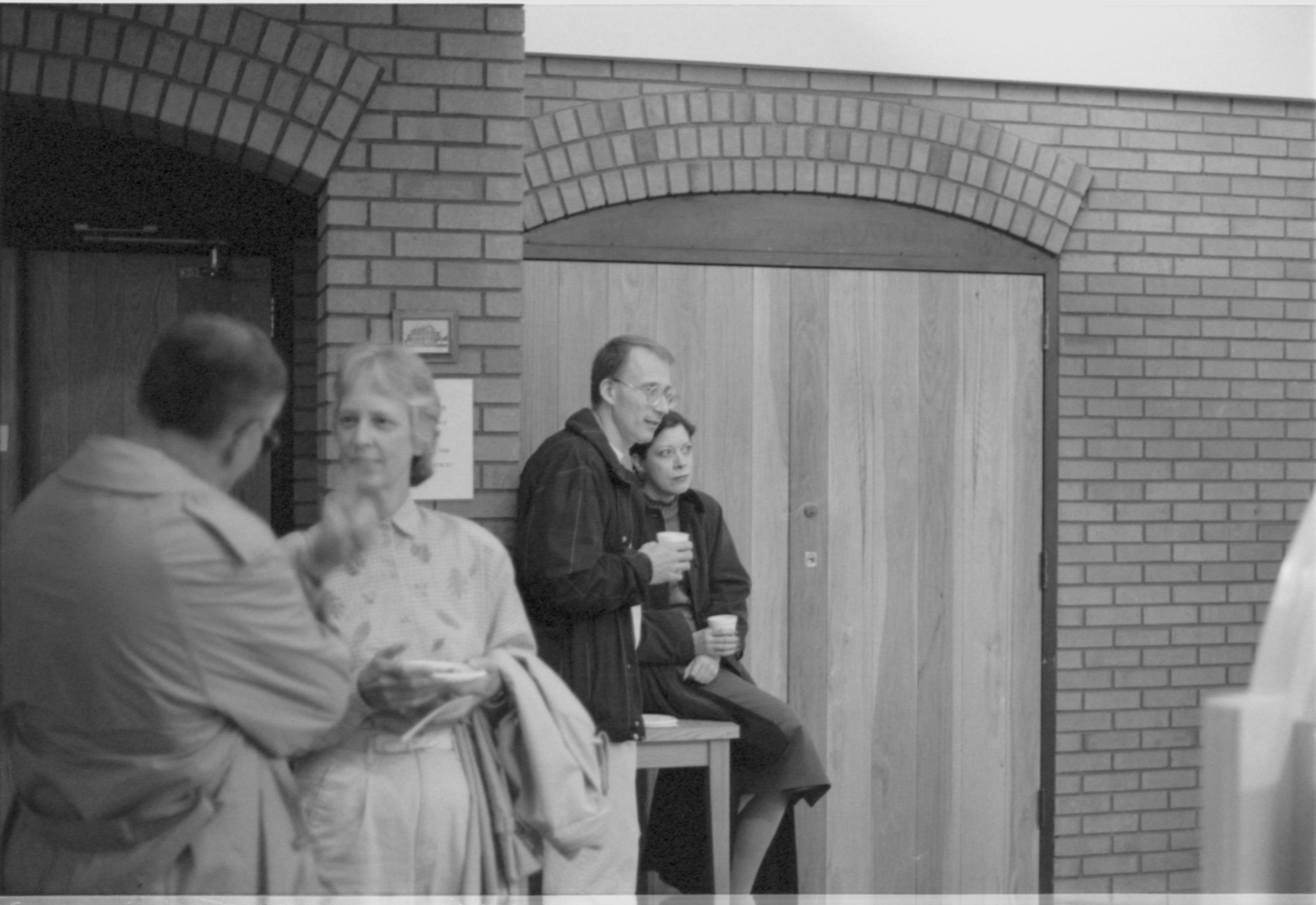 Attendees having refreshments and relaxing in VC. 3-1997 Colloq (b/w); 12 Colloquium, 1997