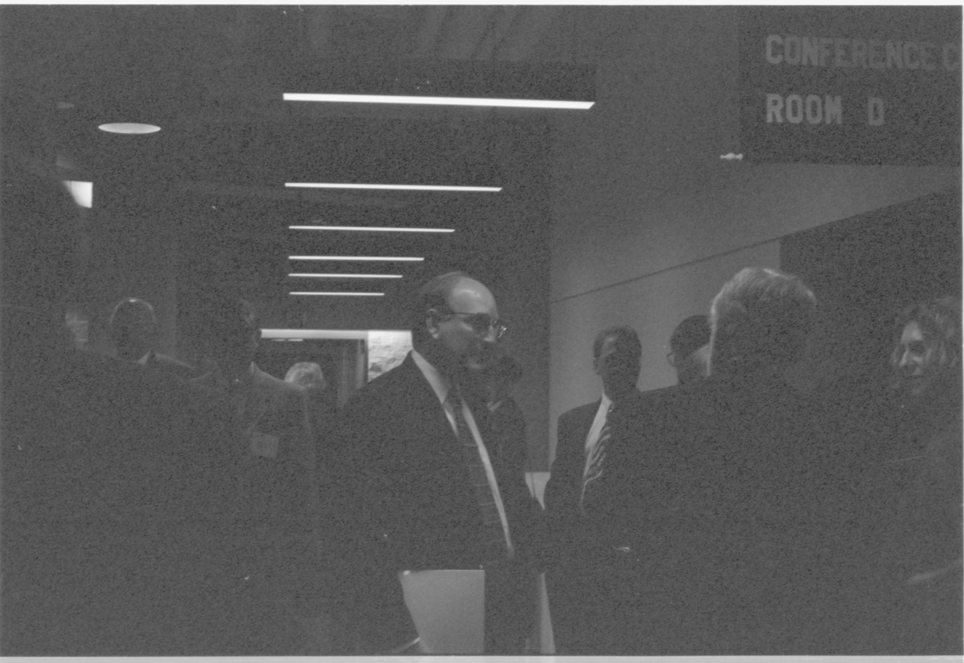 Larry Blake and guests in gathering hall 4-1997 Colloq (b/w); 4 Colloquium, 1997