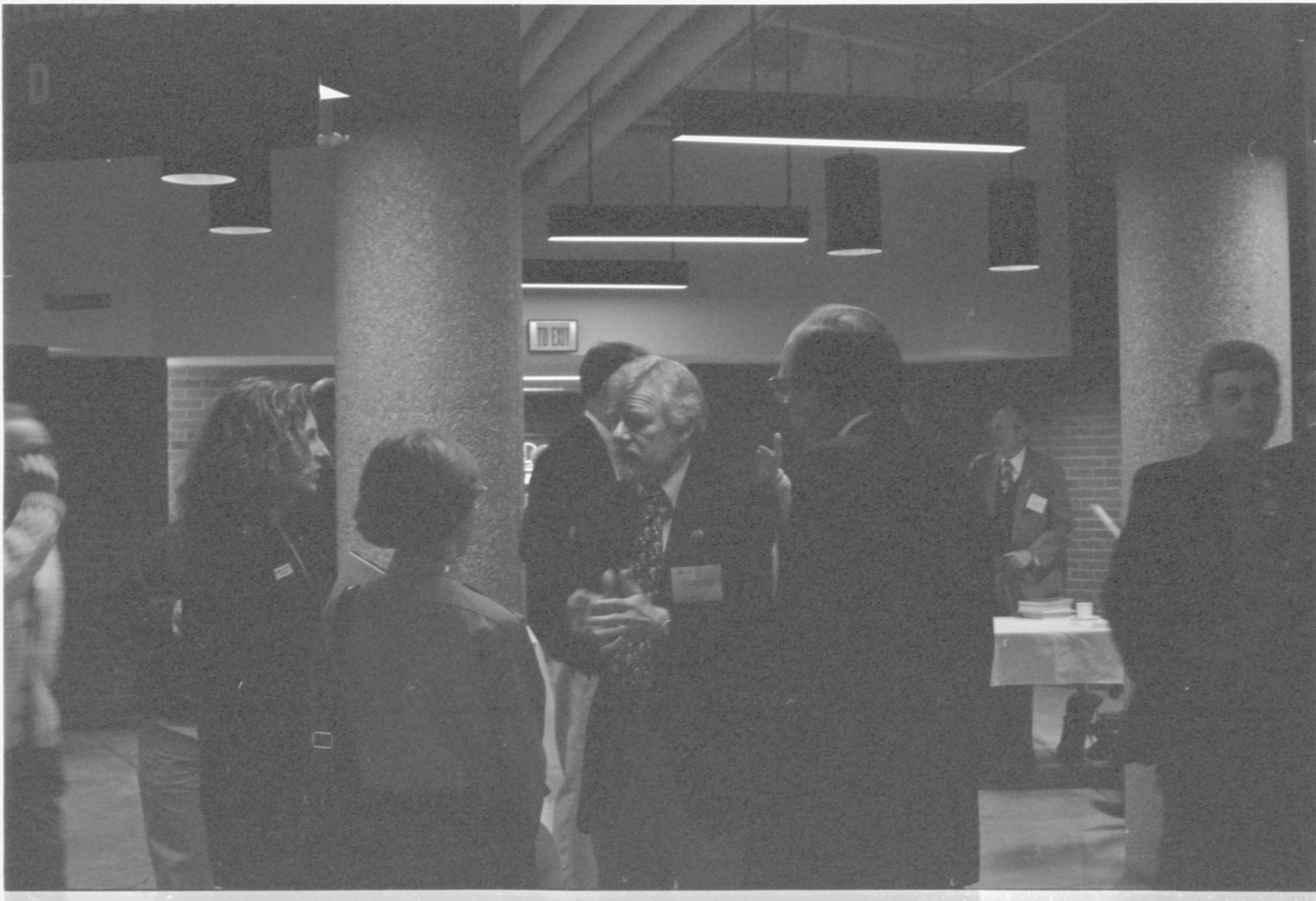 Attendees in lower hall of UIS. 4-1997 Colloq (b/w); 5 Colloquium, 1997