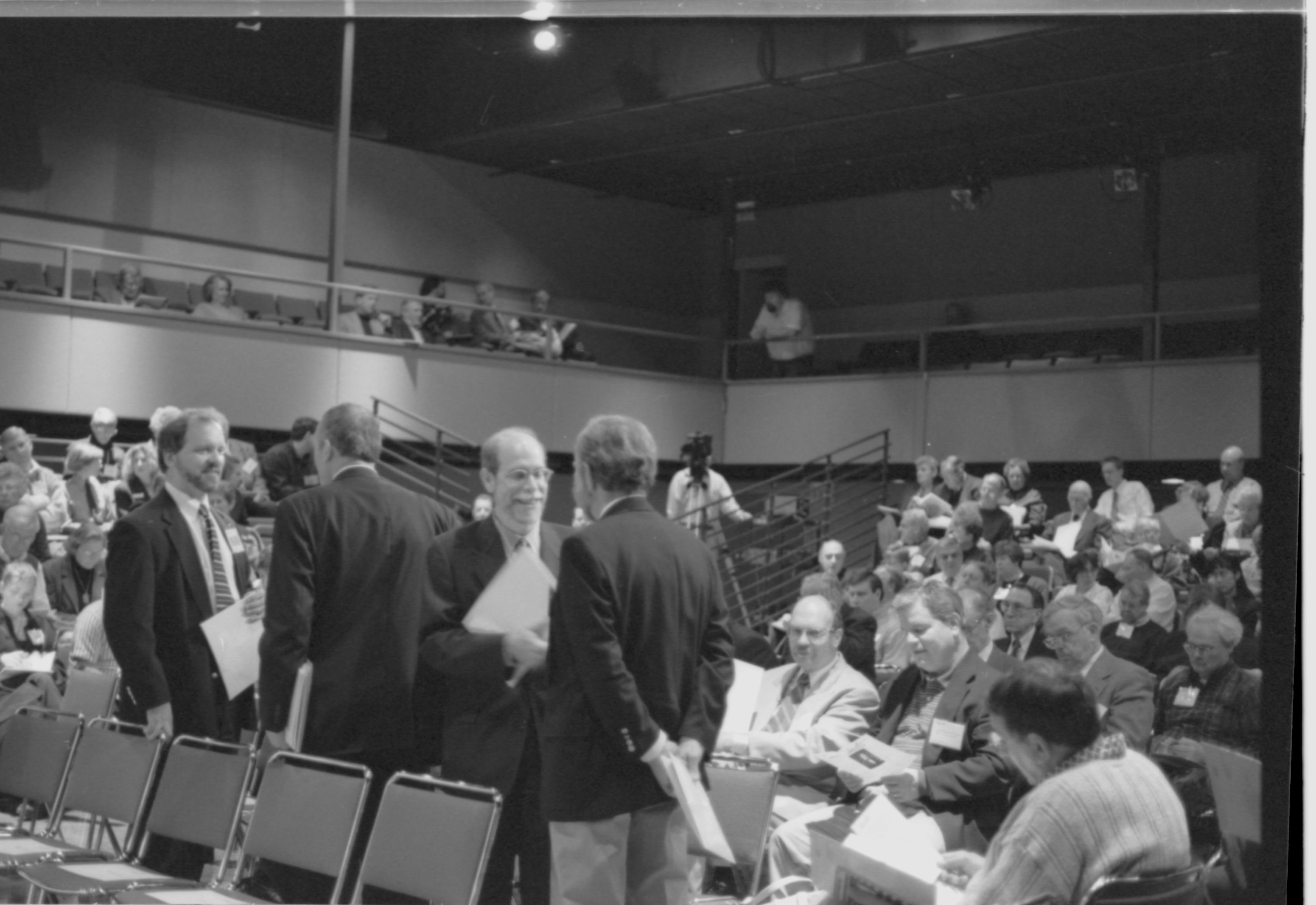 Williams and Holzer in lecture hall 4-1997 Colloq (b/w); 13 Colloquium, 1997