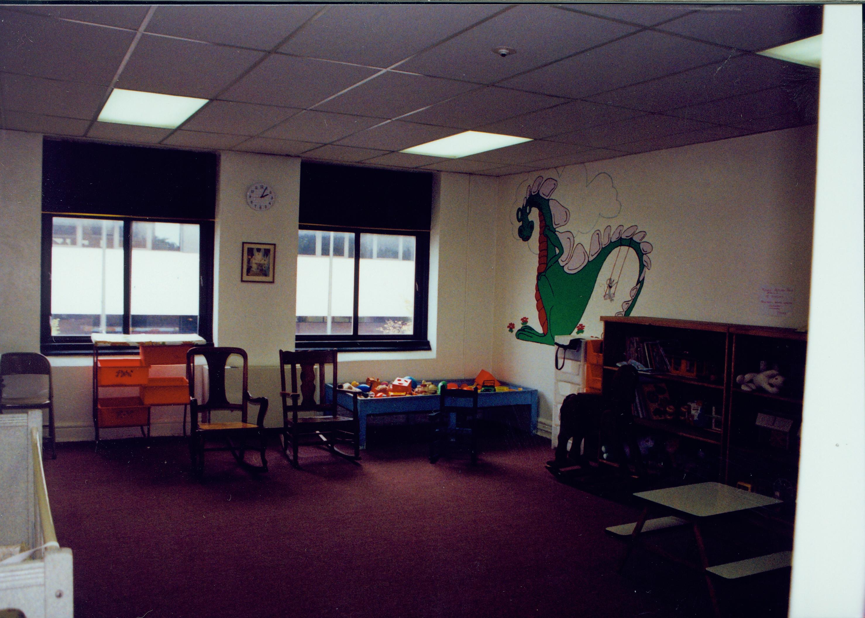 Chairs, shelving, crib and toys. Grace Lutheran Church