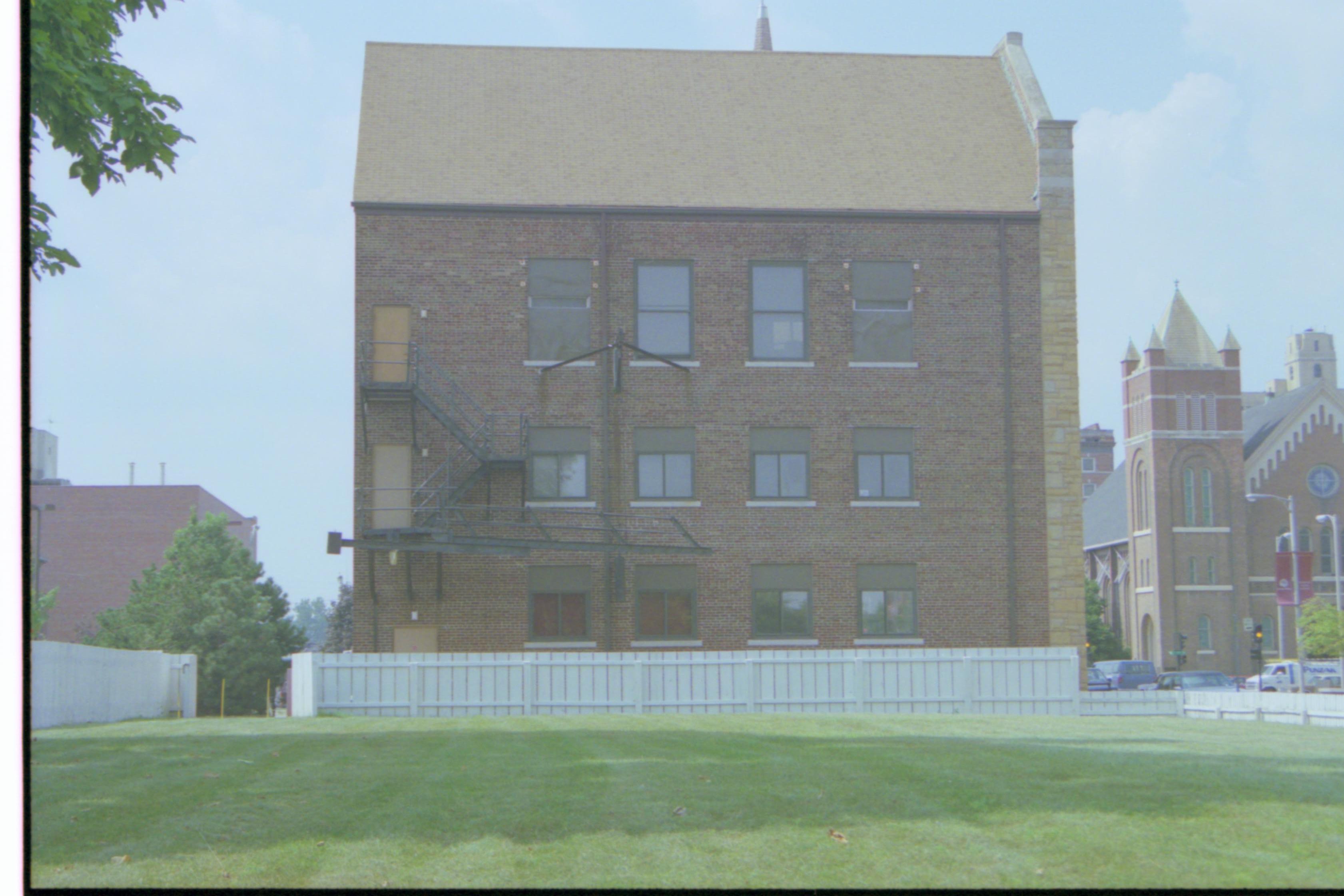 Back of three story brick building. Grace Lutheran Church