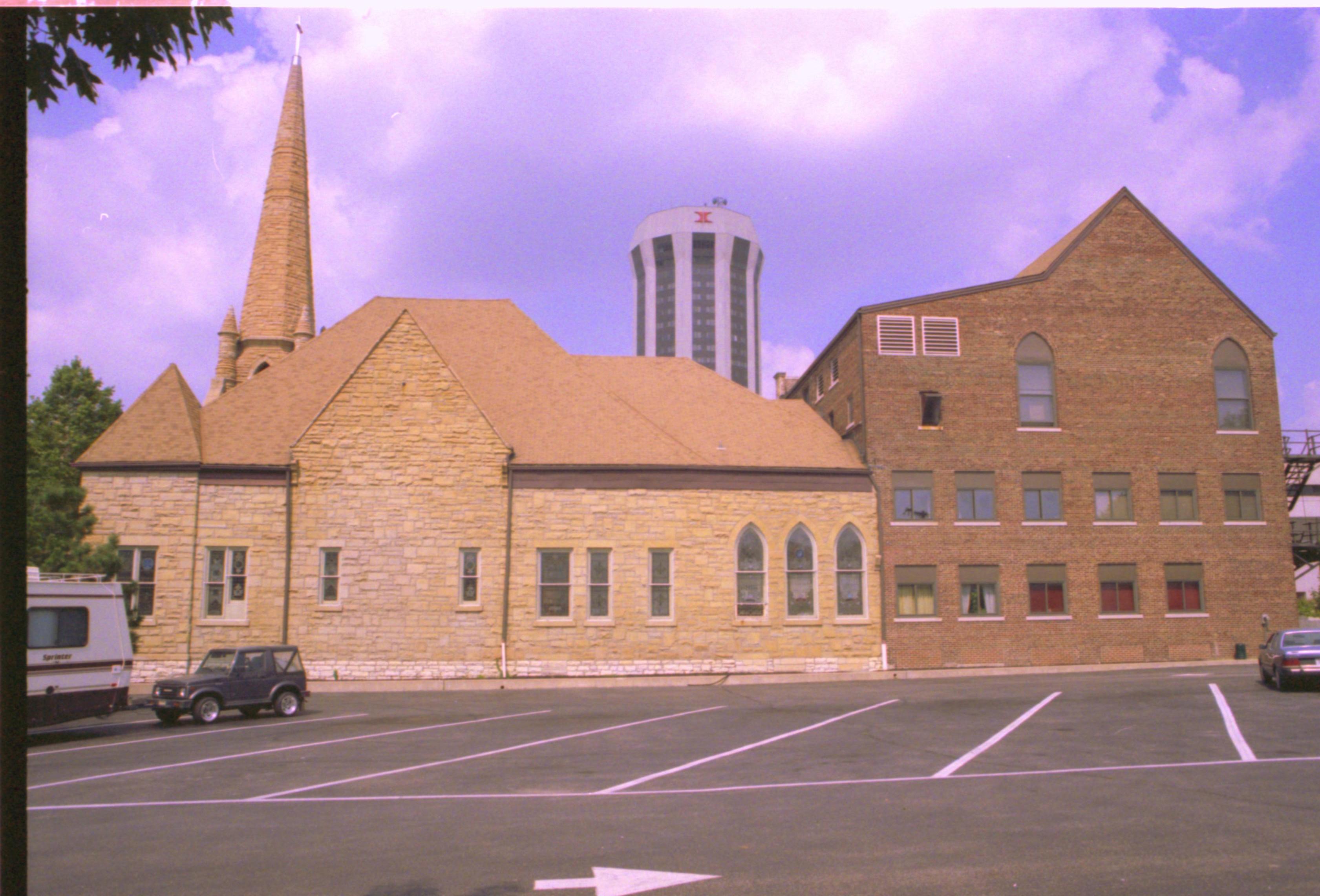 Back of church from parking lot. Grace Lutheran Church