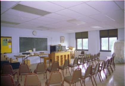 Class room with piano and chairs. Grace Lutheran Church