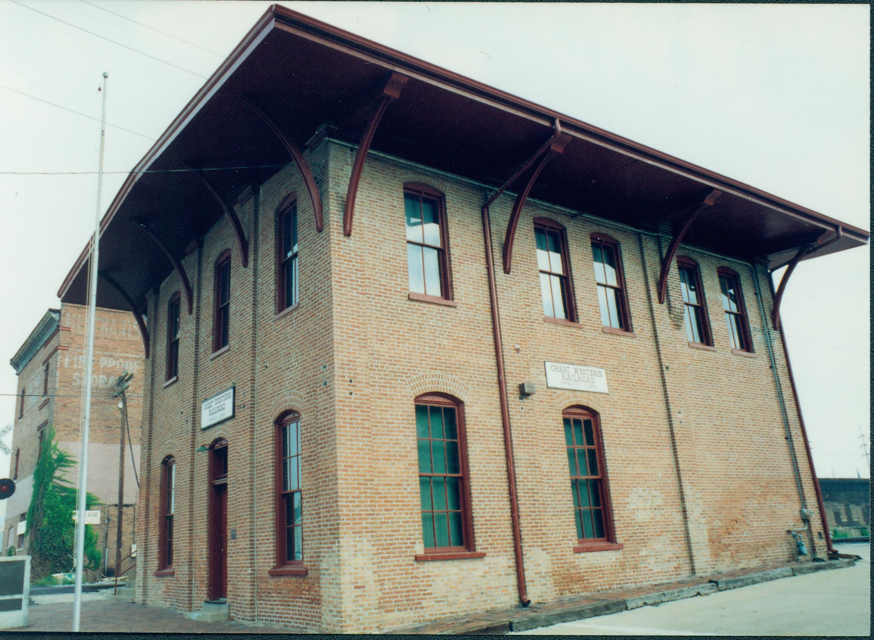 Great Western Railroad station (front and side).. Great Western Depot, Train Station