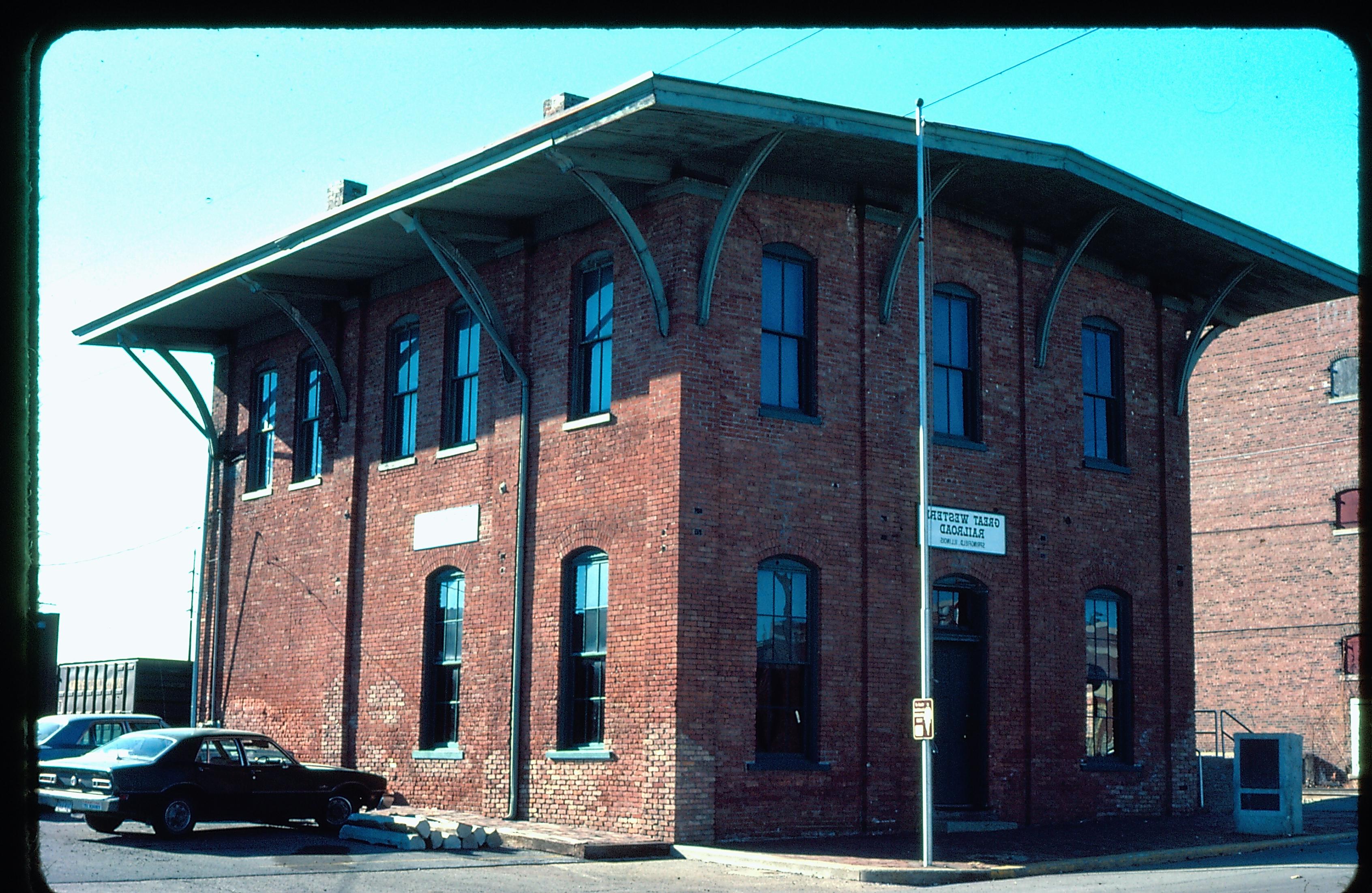 Great Western Railroad station (front and side).. Great Western Depot, Train Station