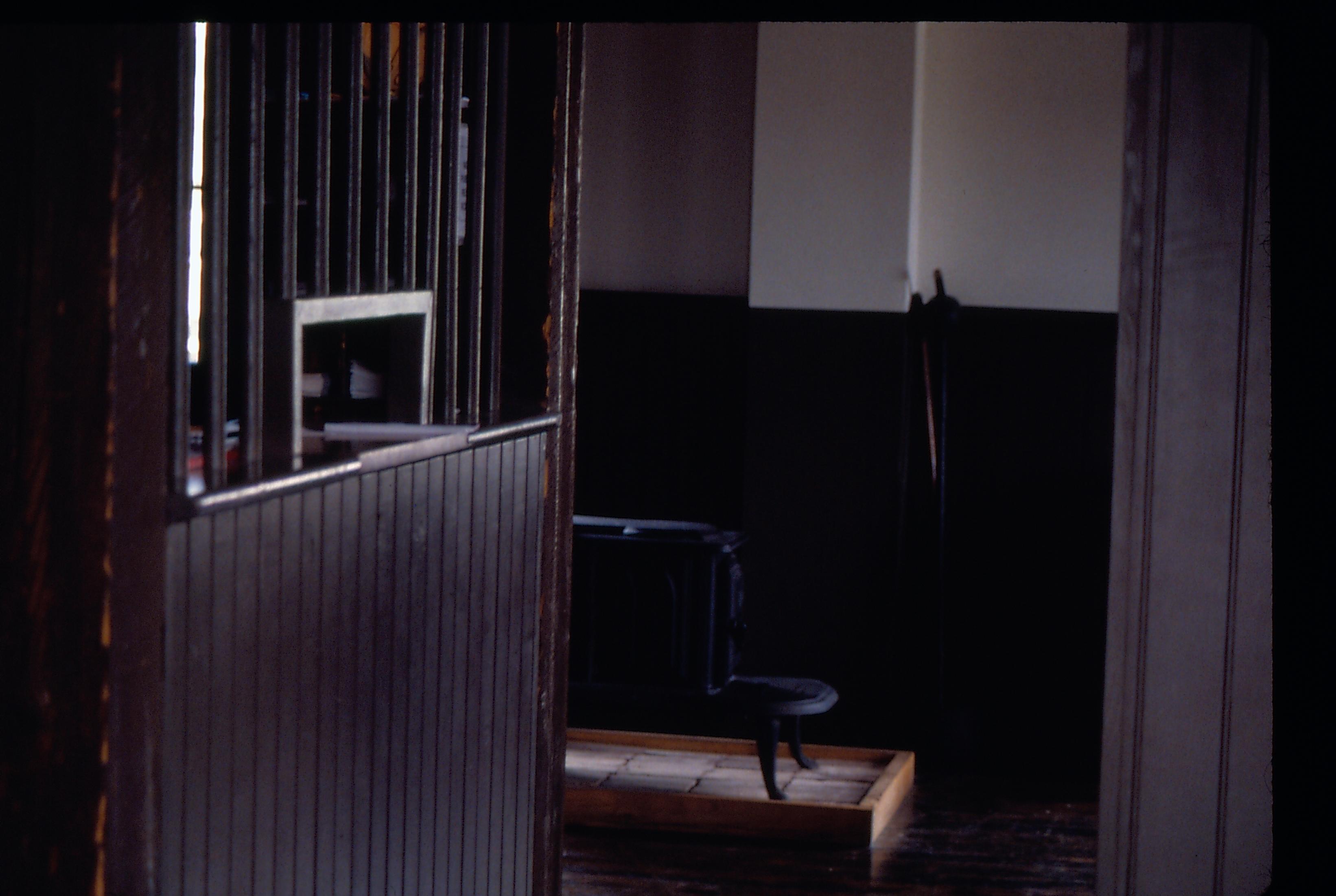 Looking into room with ticket cage. Great Western Depot, Train Station