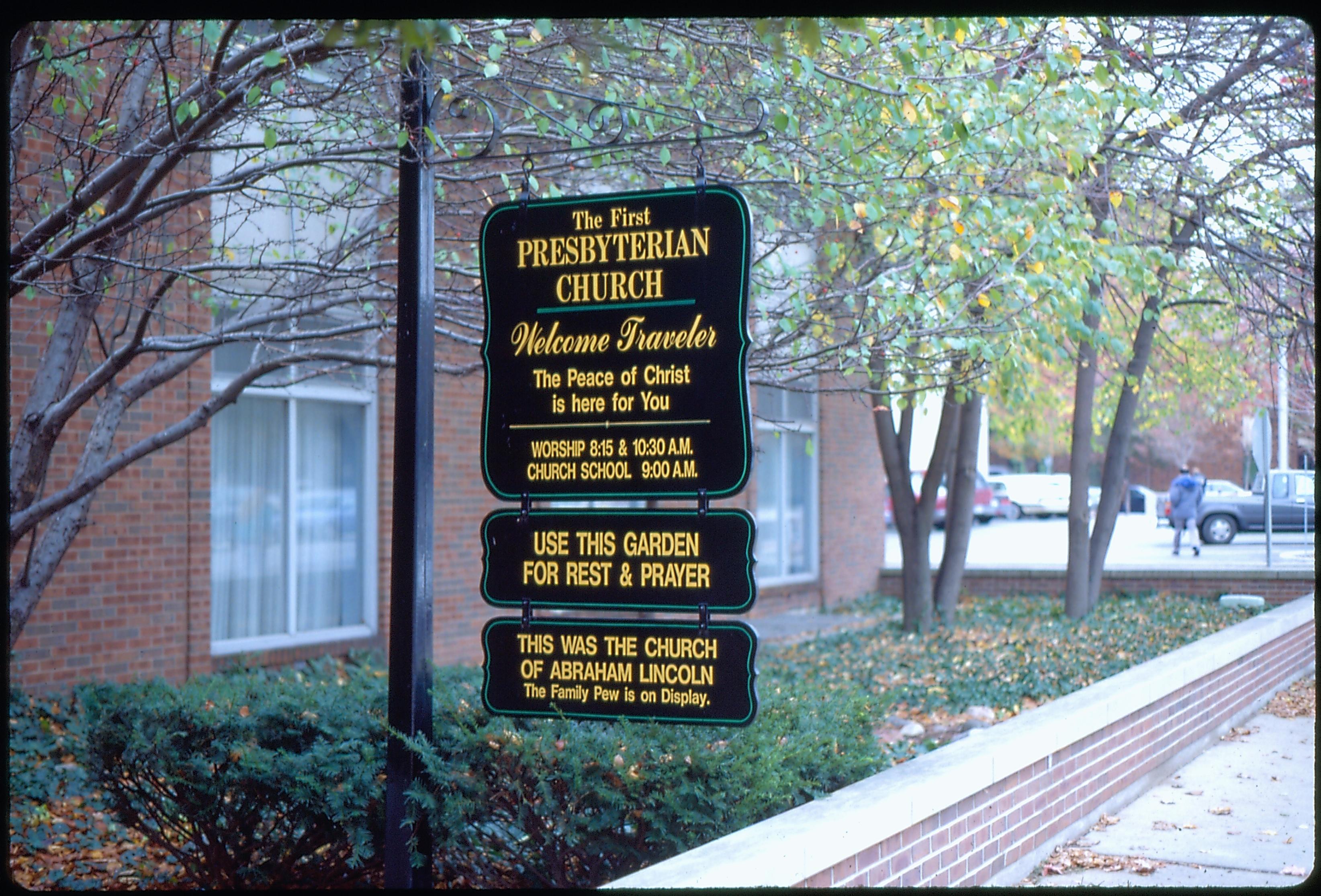 Signage at First Presbyterian Church Where Lincoln Attended First Presbyterian Church