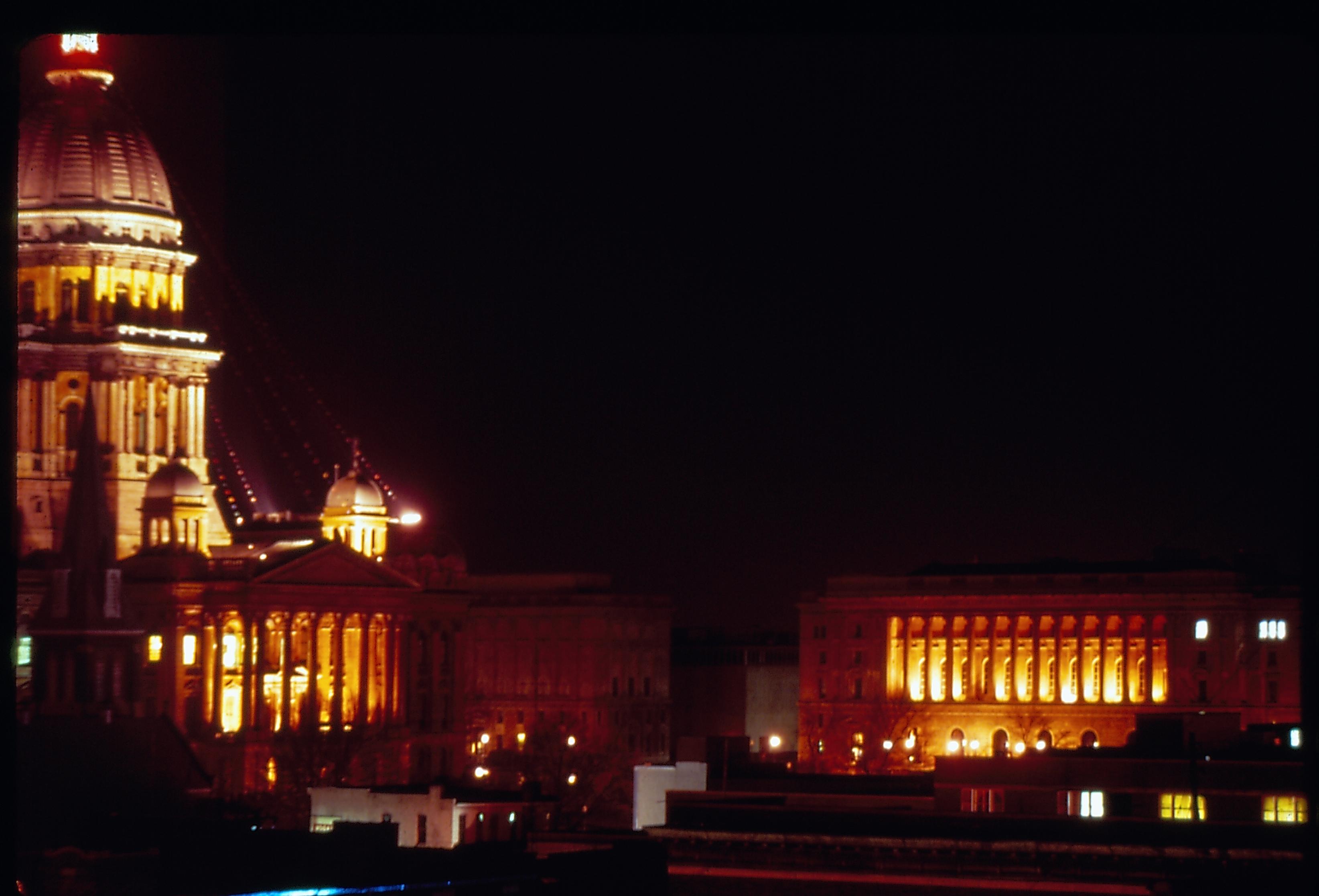 Illinois State Capitol, Centennial Building  at night. New State Cap., negative reversed. New State Capitol