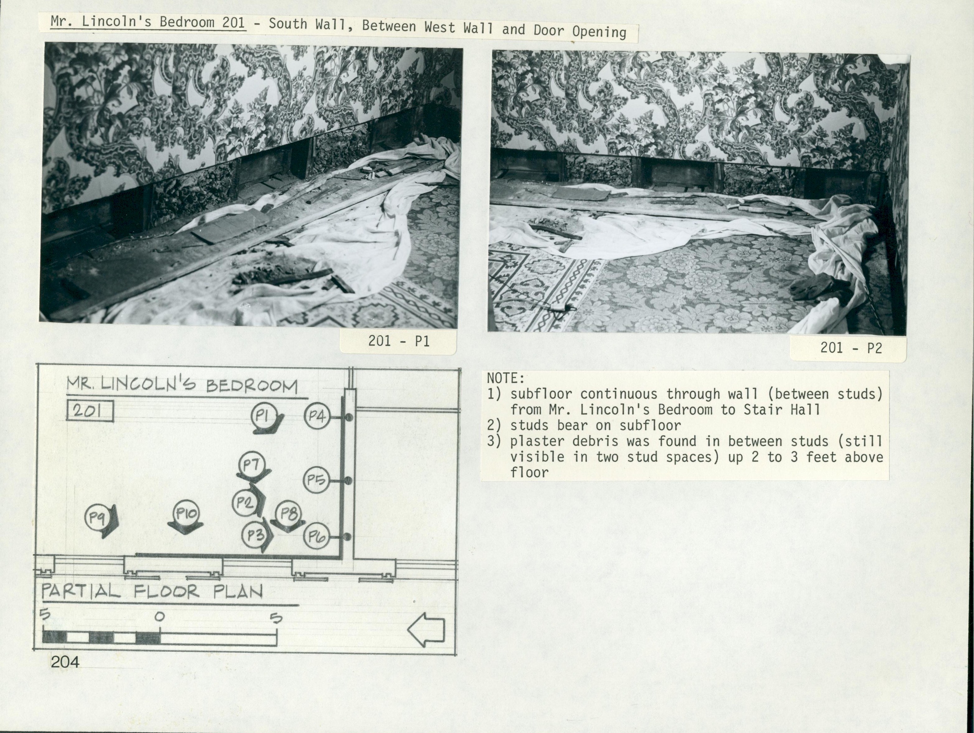 Mr Lincoln's Bedroom 201 - South Wall, Between West Wall and Door Opening P1 and P2 