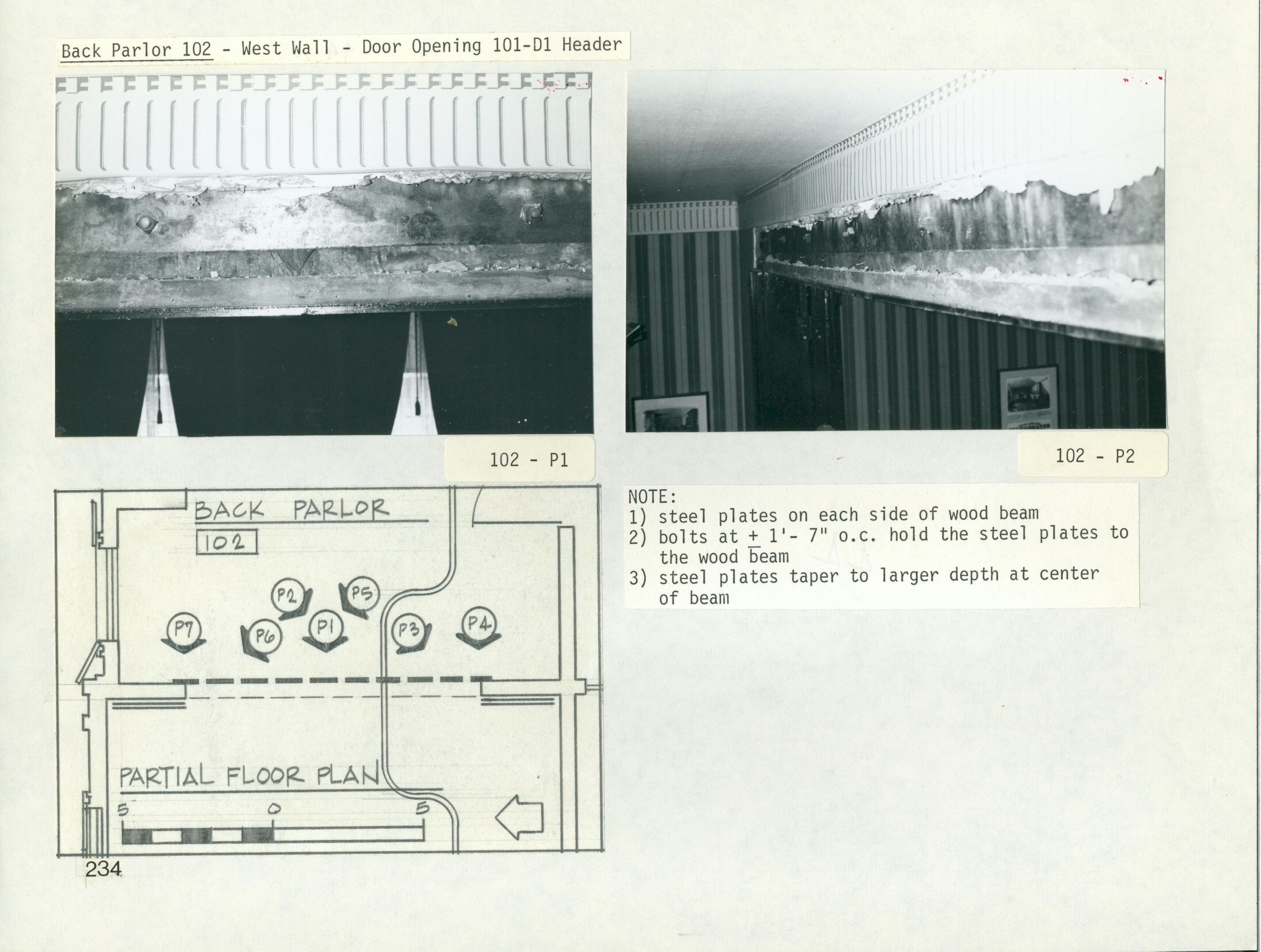 Back Parlor 102 - West Wall - Door Opening 101-D1 Header P1 and P2 