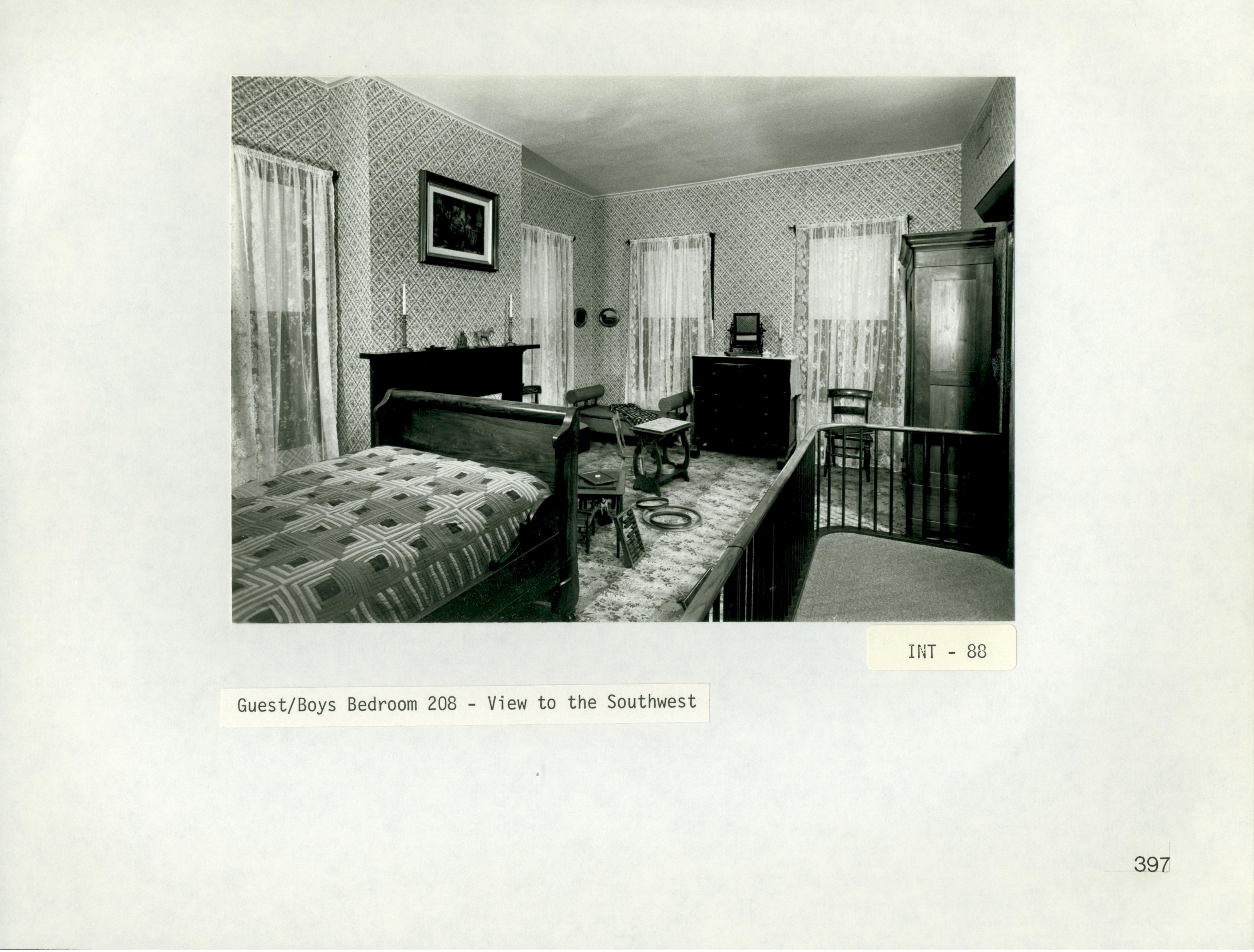 Guest/Boy's Room 208 - View to the Southwest INT-88 Guest, Boy's, bedroom, Lincoln Home