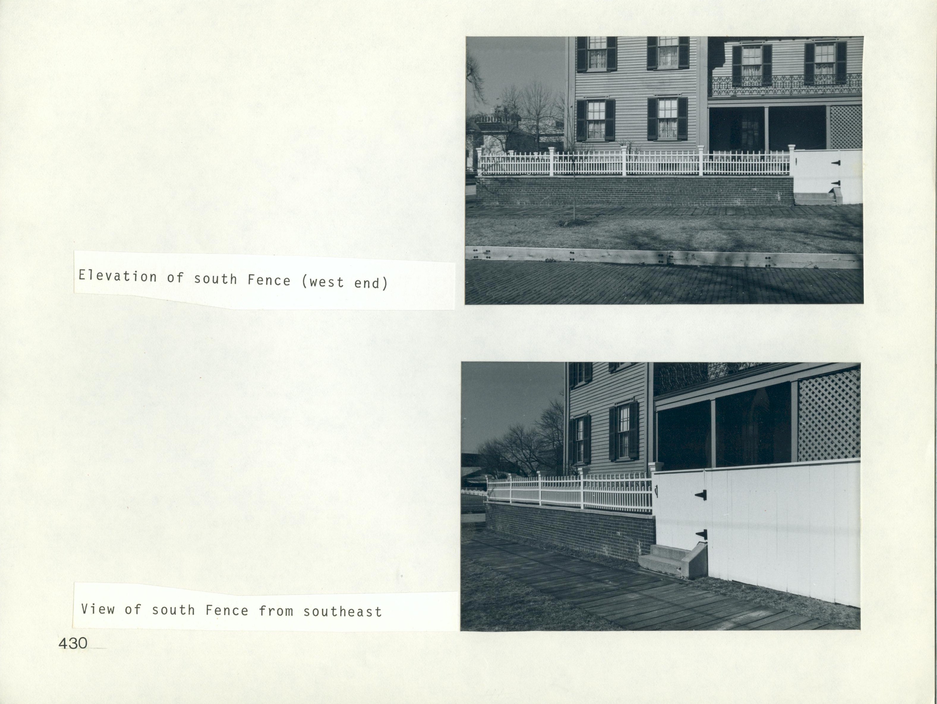 Elevation of south Fence (west end) [top] and View of south Fence from southeast [bottom] south, fence, Lincoln, Home