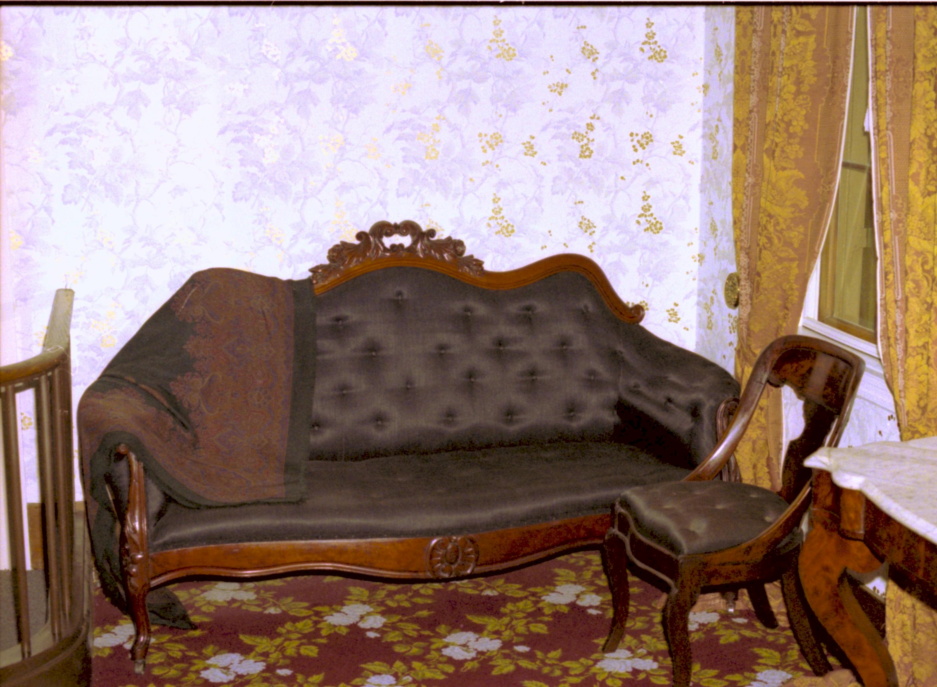 NA #1060 loveseat; #1791 shawl; #1121 side chair Lincoln, Home, Front, Parlor, sofa, loveseat, chair, shawl