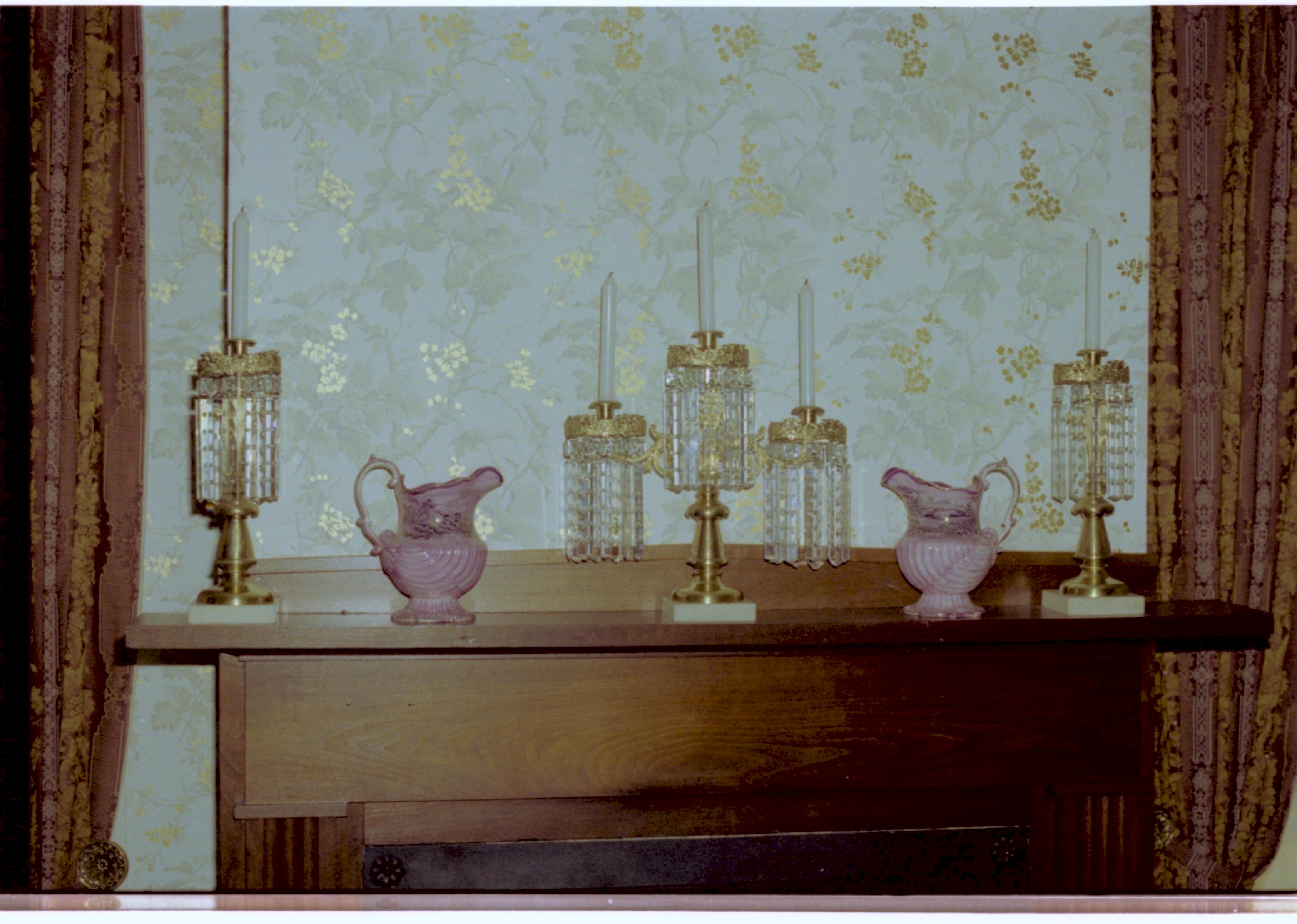 Rear Parlor Mantle #150, 151, 152 candelabras; #1469, 1470 pitchers Lincoln, Home, Front, Parlor, table, candles