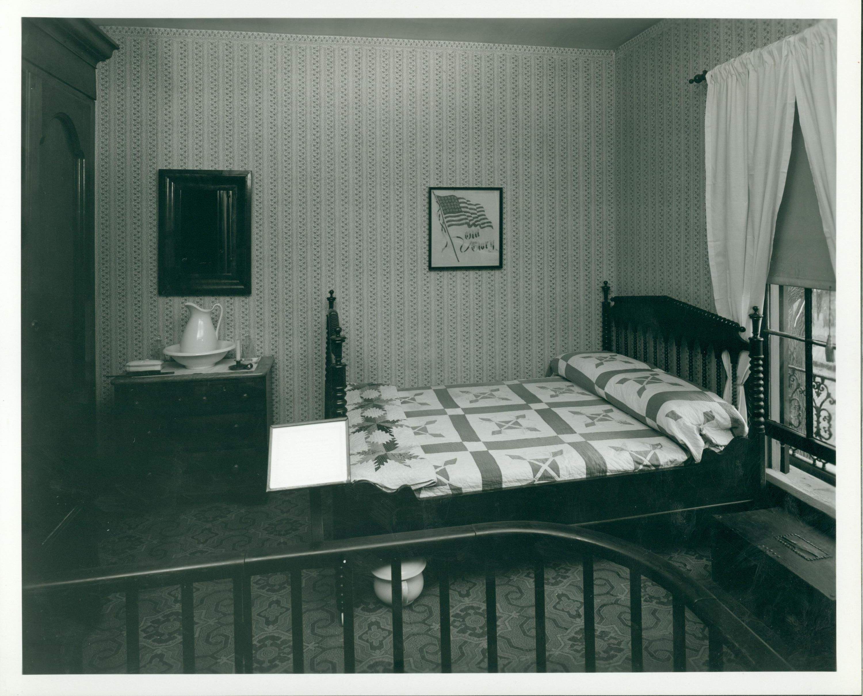 No.5 - Photograph of Master Robert Lincoln's bedroom. A straight chair (not shown) is the only furniture in this restoration that was the property of the Lincoln family. The other pieces are contemporary to that period. Lincoln, Home, Guest Bedroom, Boy's Bedroom