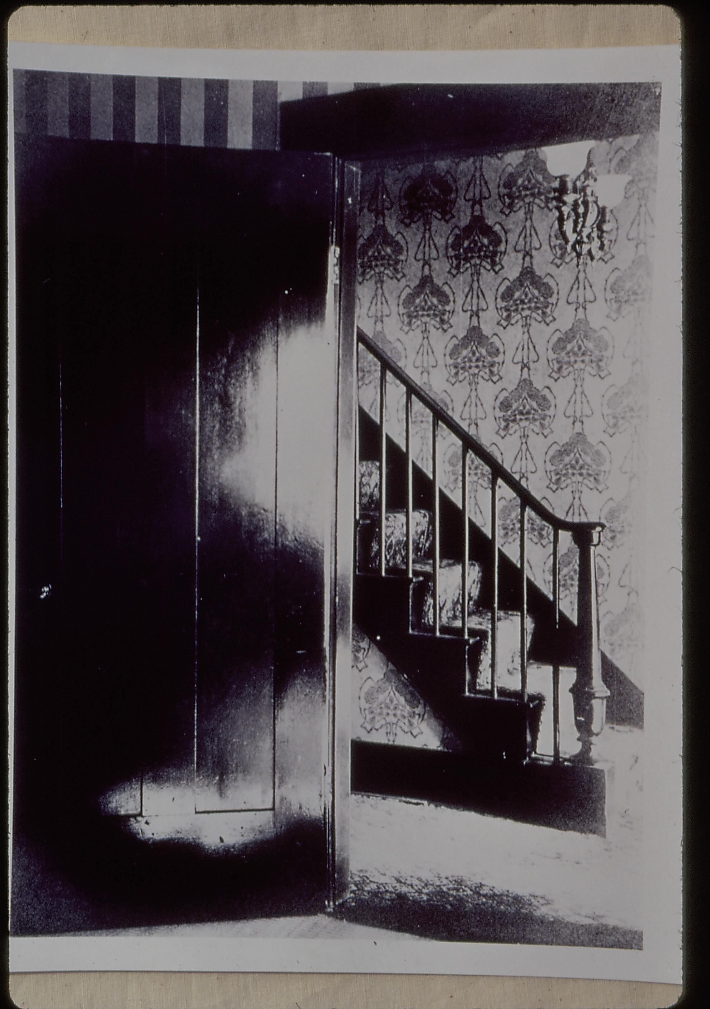 Robert Ide Collection, IL State Historical Library, Lincoln Home Front Stairway c. 1900 Lincoln, Home, entrance hall, staircase