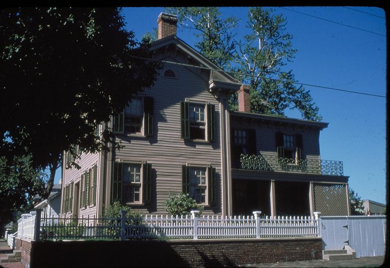 Corner View: 8th & Jackson Sts. The sitting Room windows. The lawyer & family spend many happy hrs. Slide Sleeve: Pre-Restoration Lincoln, home