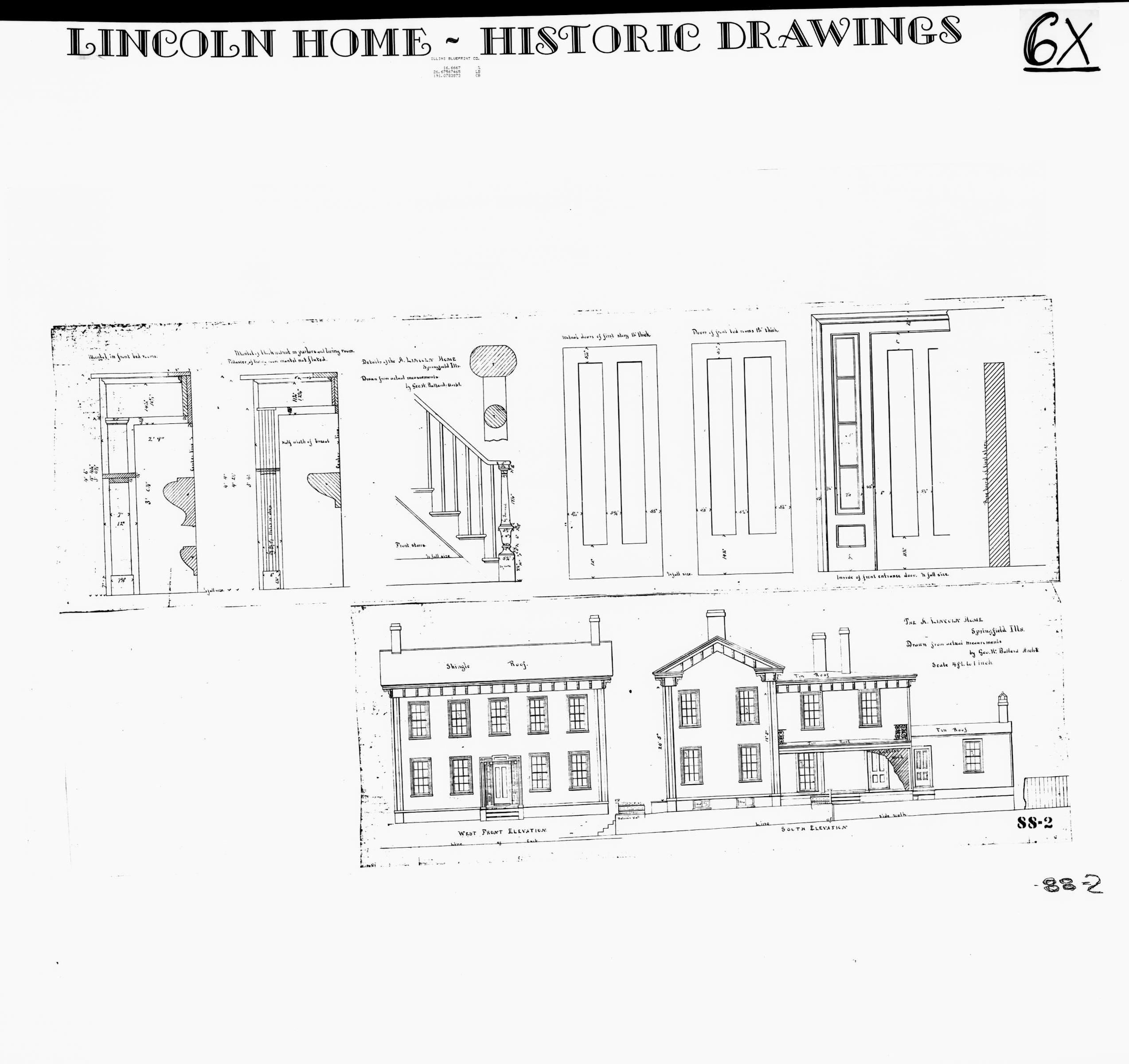 Lincoln Home - Historic Drawings - Elevations and Details - Measured Drawings Lincoln, home, elevations and details