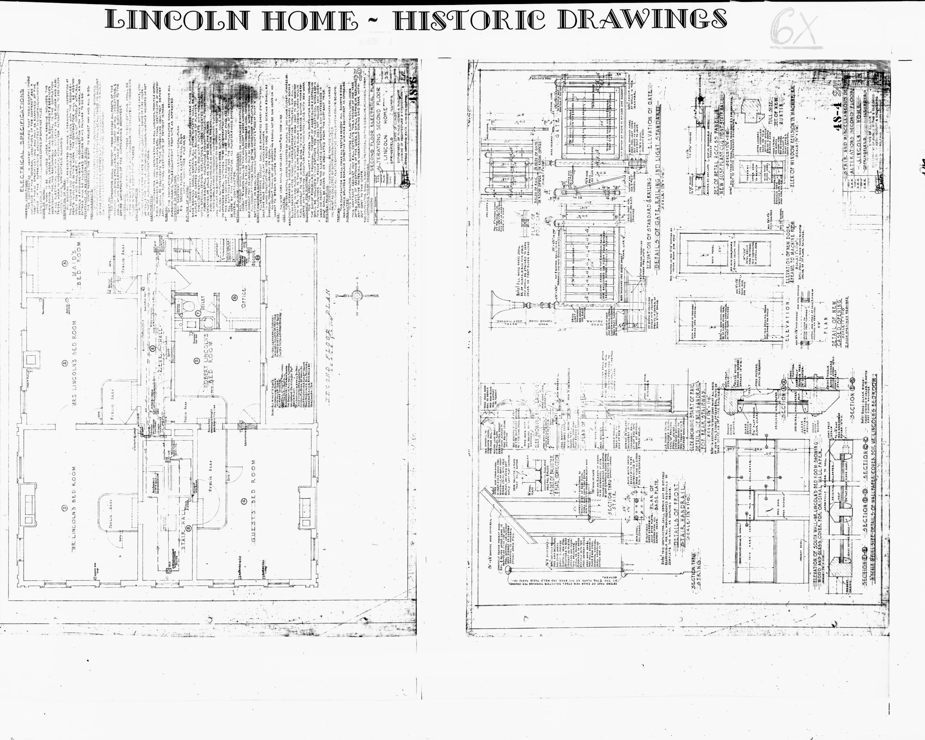 Lincoln Home - Historic Drawings 26,27 Lincoln, home, historic drawings, second floor electrical plan, alterations, second floor