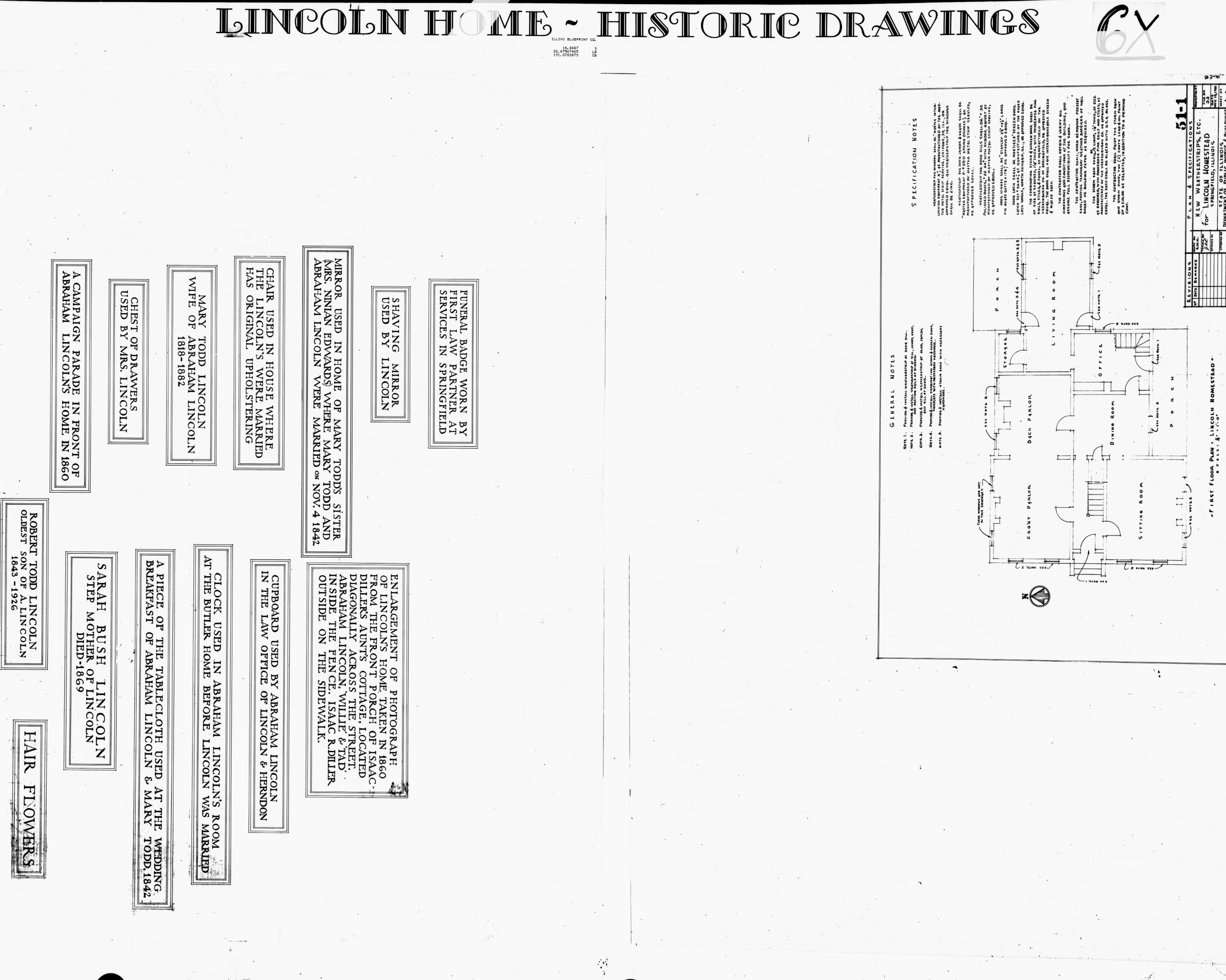 Lincoln Home - Historic Drawings - Second Floor Electrical Plan and Specifications 28 Lincoln, home, historic drawings, signs, weatherstripping