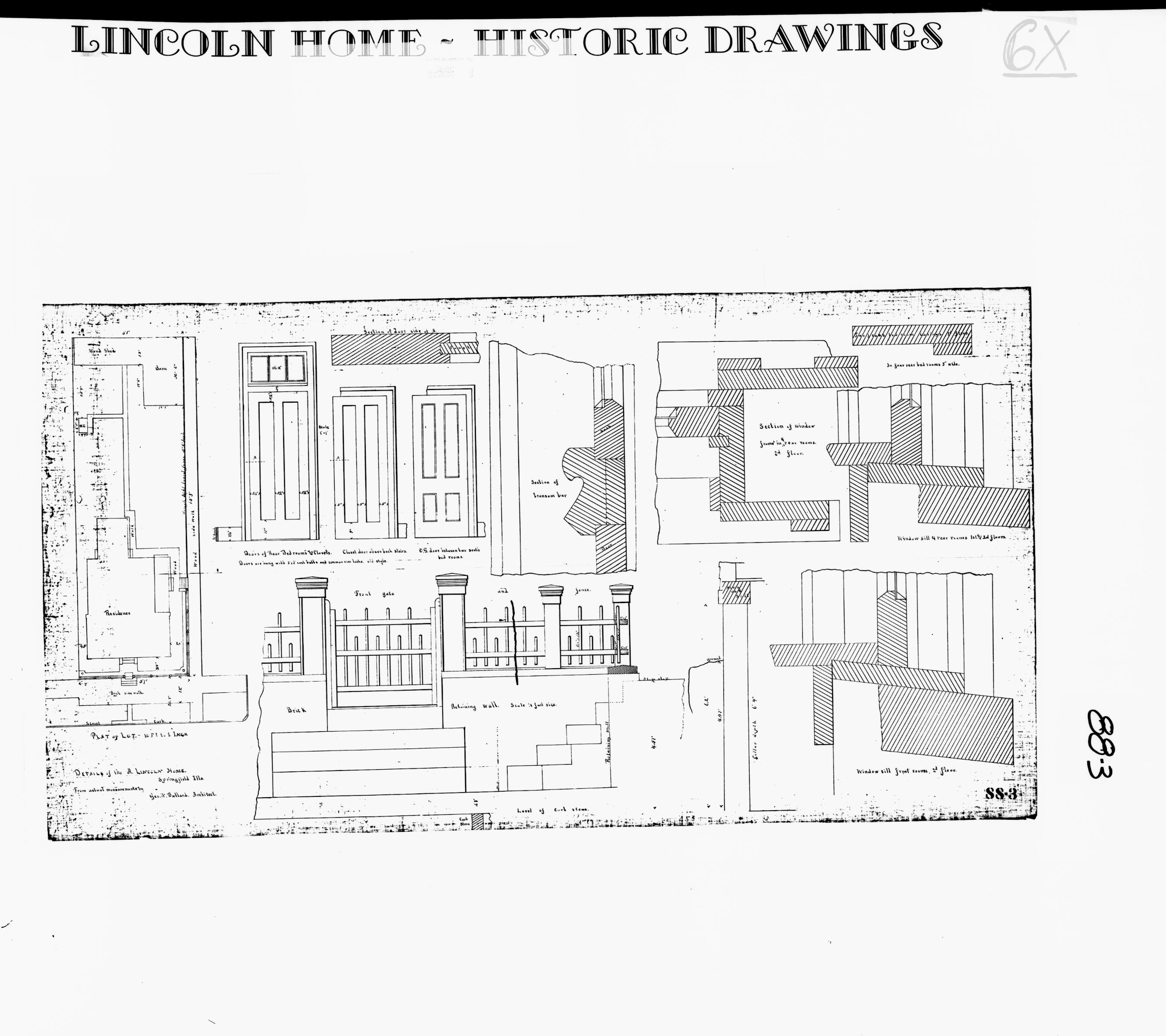 Lincoln Home - Historic Drawings - Site Plan and Details - Measured Drawings Lincoln, home, site plan and details