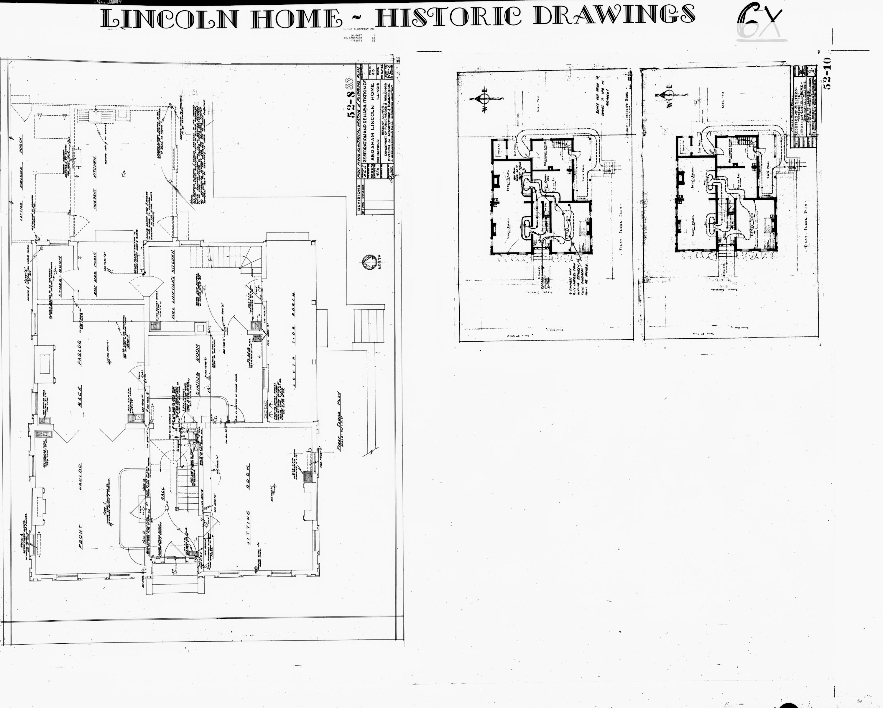 Lincoln Home - Historic Drawings - Restoration and Rehab - Roof Plan and Handrail Detail 33 Lincoln, home, historic drawings, restoration & rehab, elec/htg/plbg, first floor, visitor circulation plan