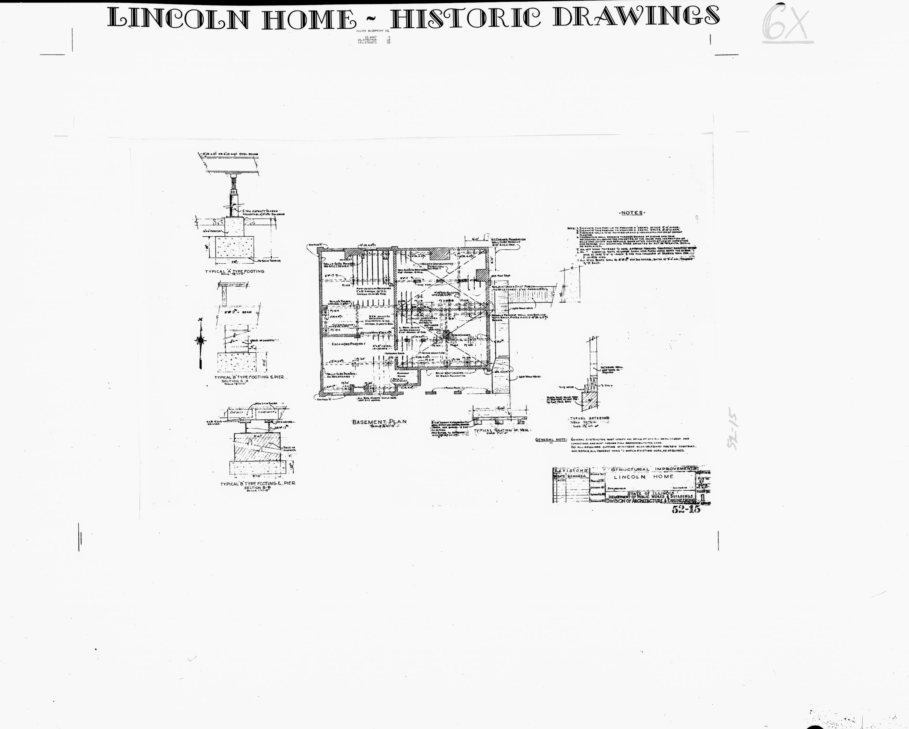 Lincoln Home - Historic Drawings  35 Lincoln, home, historic drawings, structural improvements, basement plan