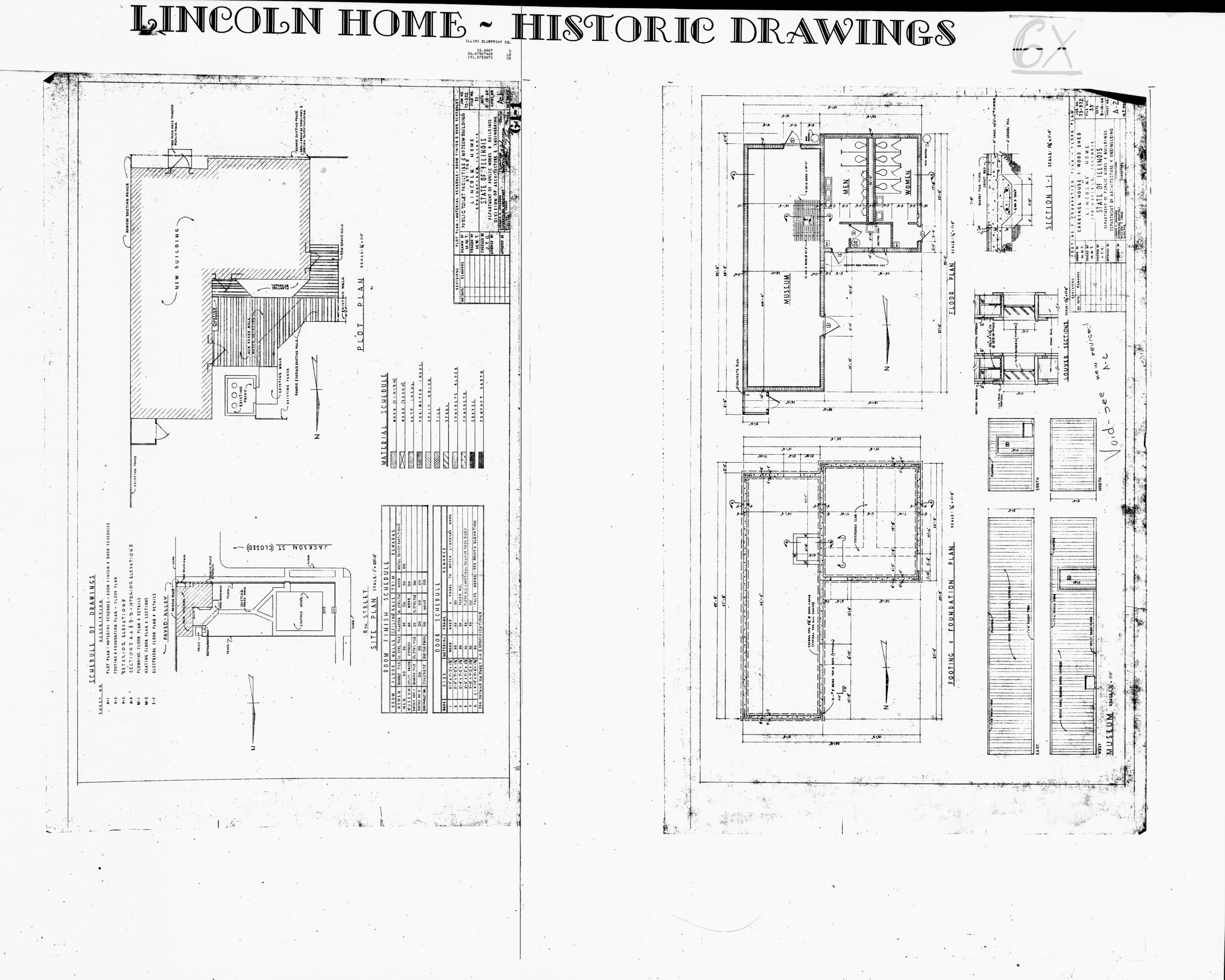 Lincoln Home - Historic Drawings - Curb Side and Leader Walks 43 Lincoln, home, historic drawings, public toilet & museum facility, plot plan, site plan