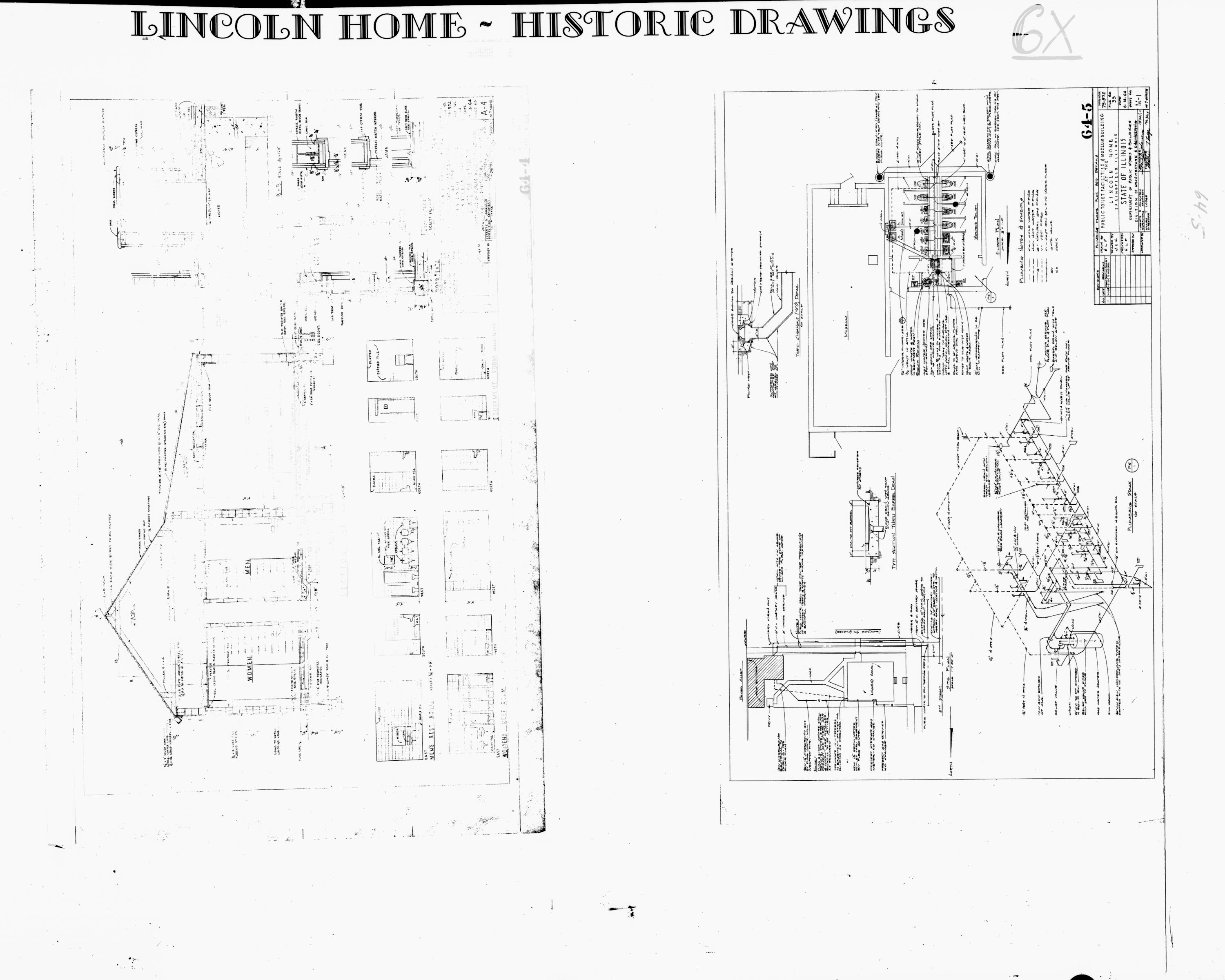 Lincoln Home - Historic Drawings - Public Toilet & Museum Facility - Section and Interior Elevations 46 Lincoln, home, historic drawings, public toilet & museum facility, plumbing floor plan